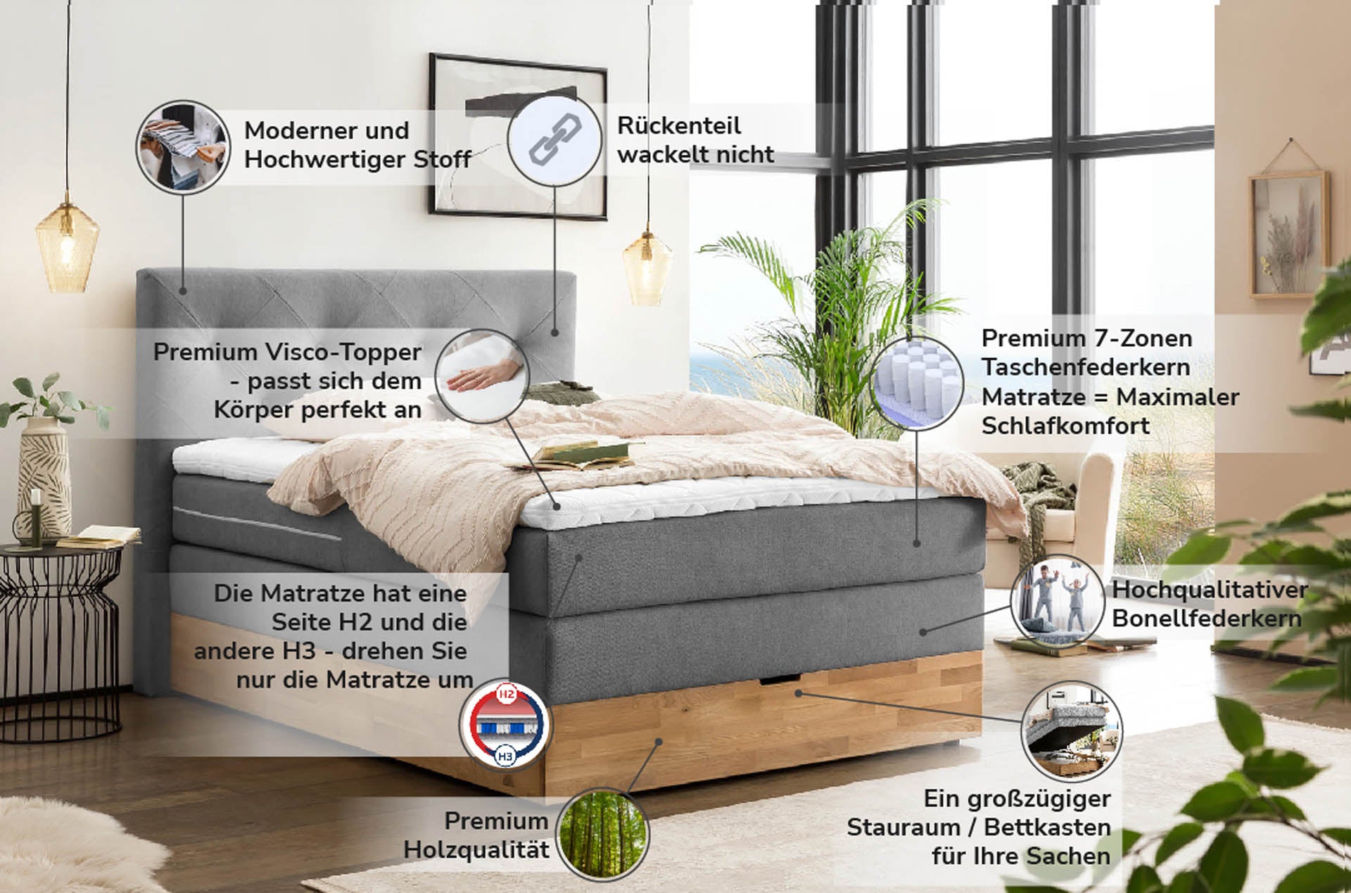 Boxspringbett 180x200 160x200 Bett Bettkasten Polsterbett Doppelbett Motorbett Bett elektrisch verstellbar Bett mit Motor