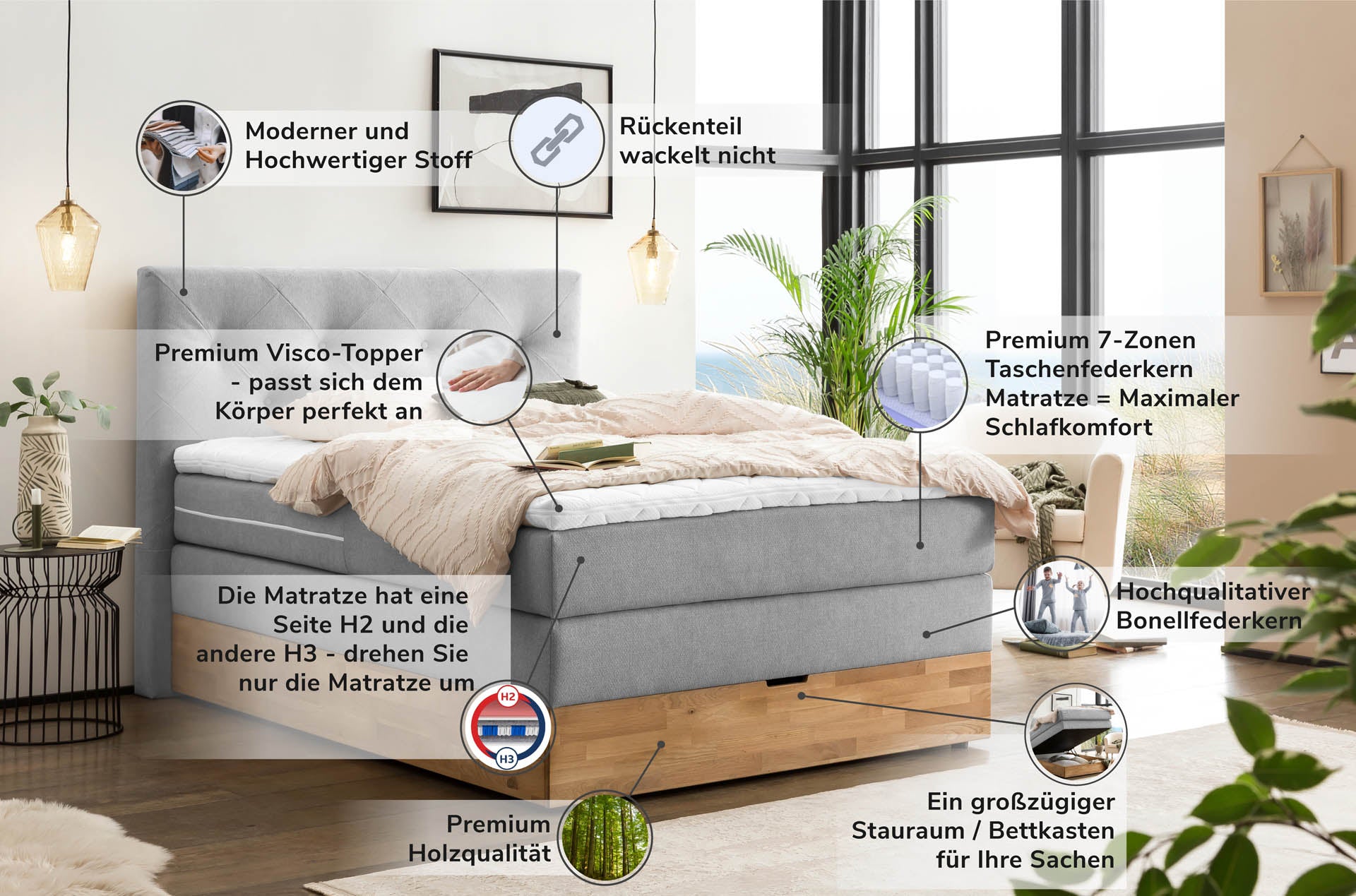 Boxspringbett 180x200 160x200 Bett Bettkasten Polsterbett Doppelbett Motorbett Bett elektrisch verstellbar Bett mit Motor