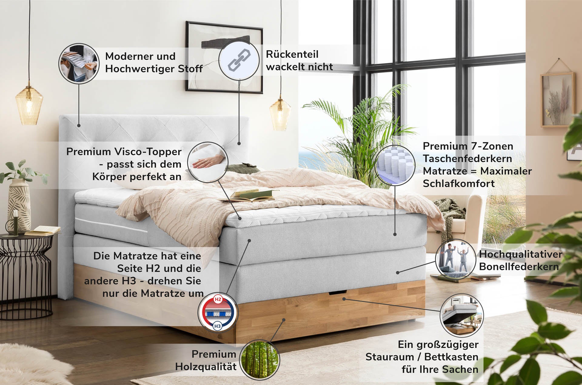Boxspringbett 180x200 160x200 Bett Bettkasten Polsterbett Doppelbett Motorbett Bett elektrisch verstellbar Bett mit Motor