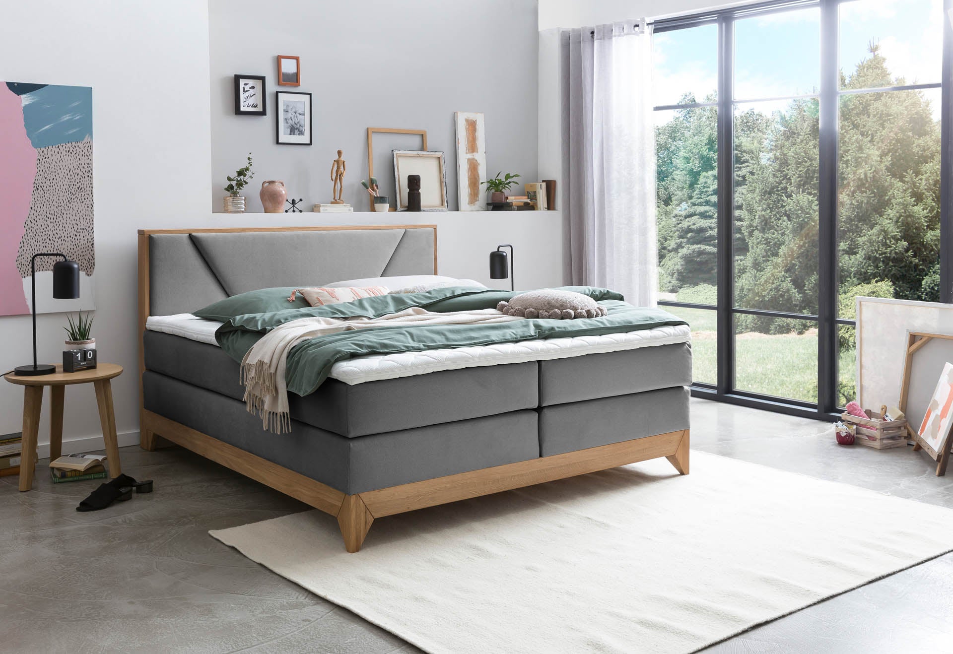 Box spring bed Riviera with Oak