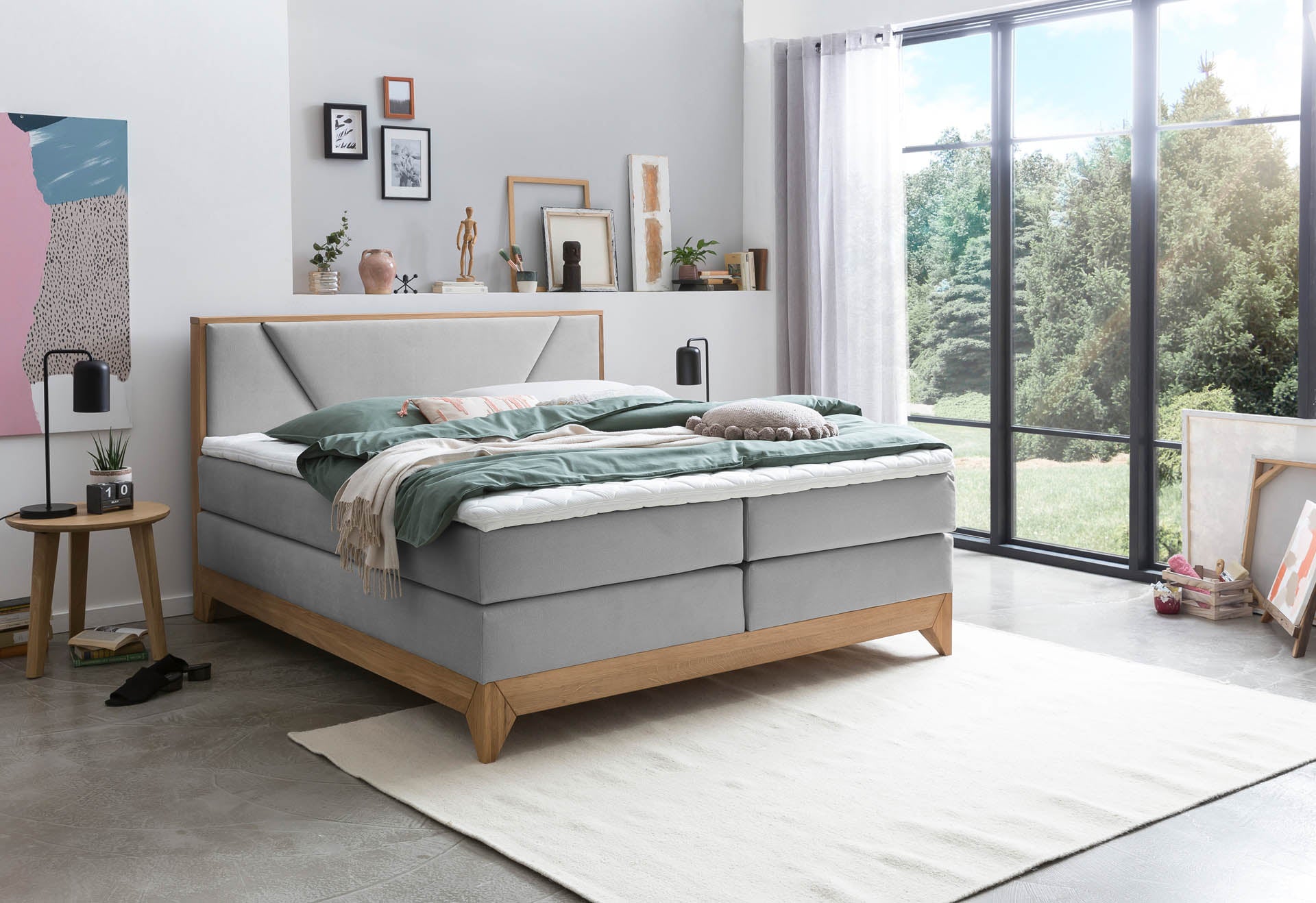 Box spring bed Riviera with Oak