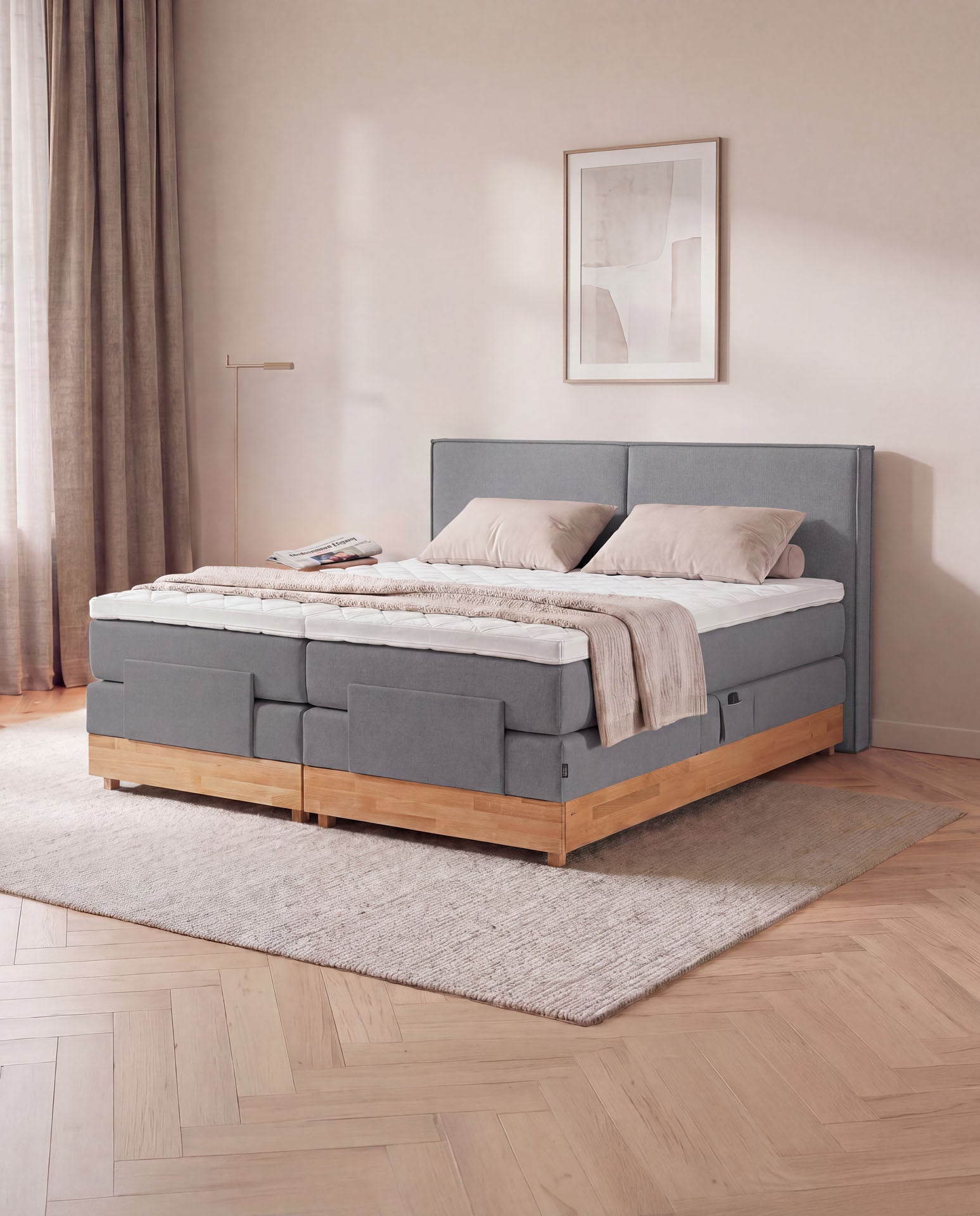 Boxspringbett elektrisch verstellbar Eiche 160x200 180x200 200x200 Anthrazit Motorbett Bett mit Motor Holzrahmen Doppelbett