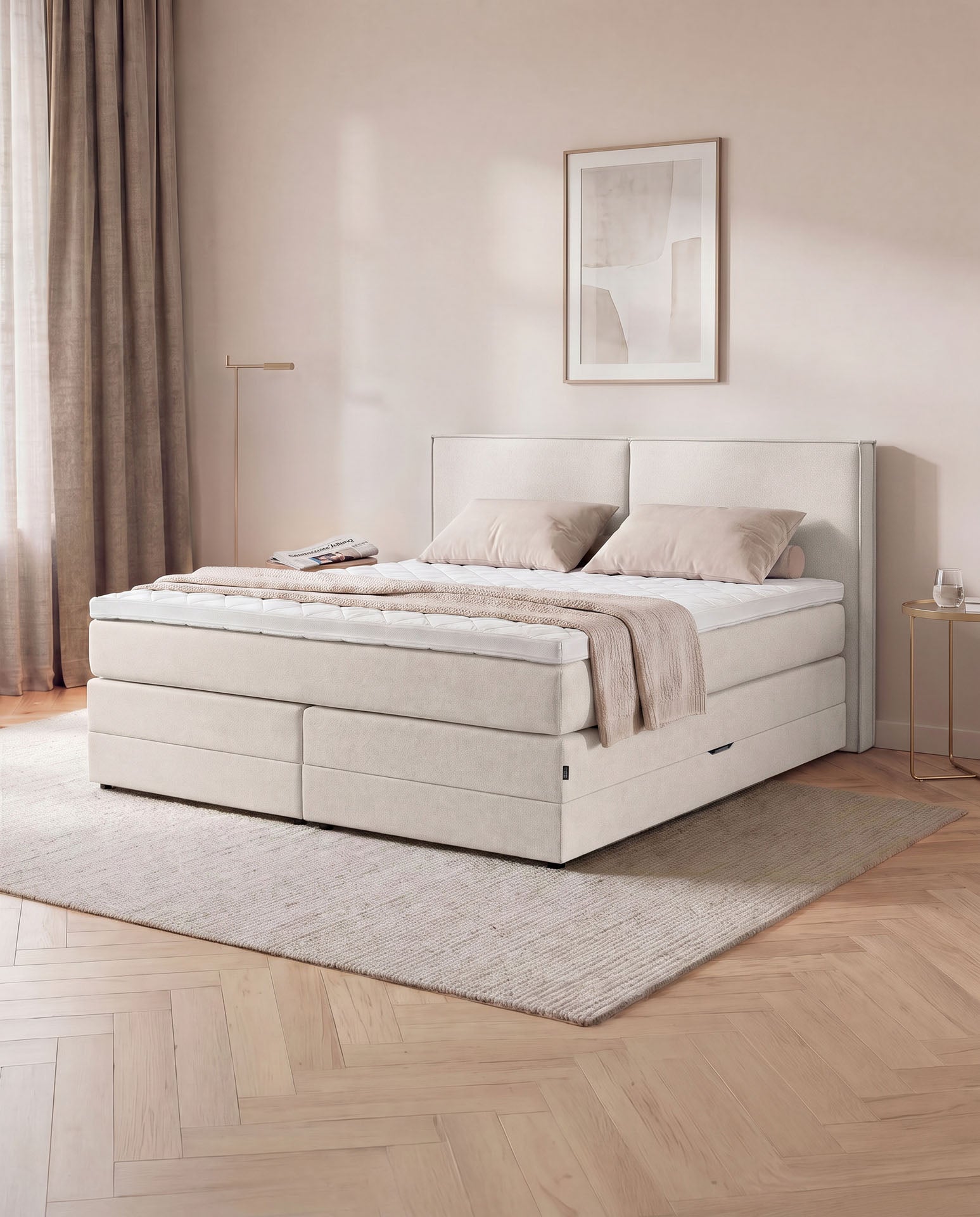 Boxspringbett mit Bettkasten 160x200 180x200 200x200 Beige Bett Stauraum Polsterbett Doppelbett Boxspring Bett