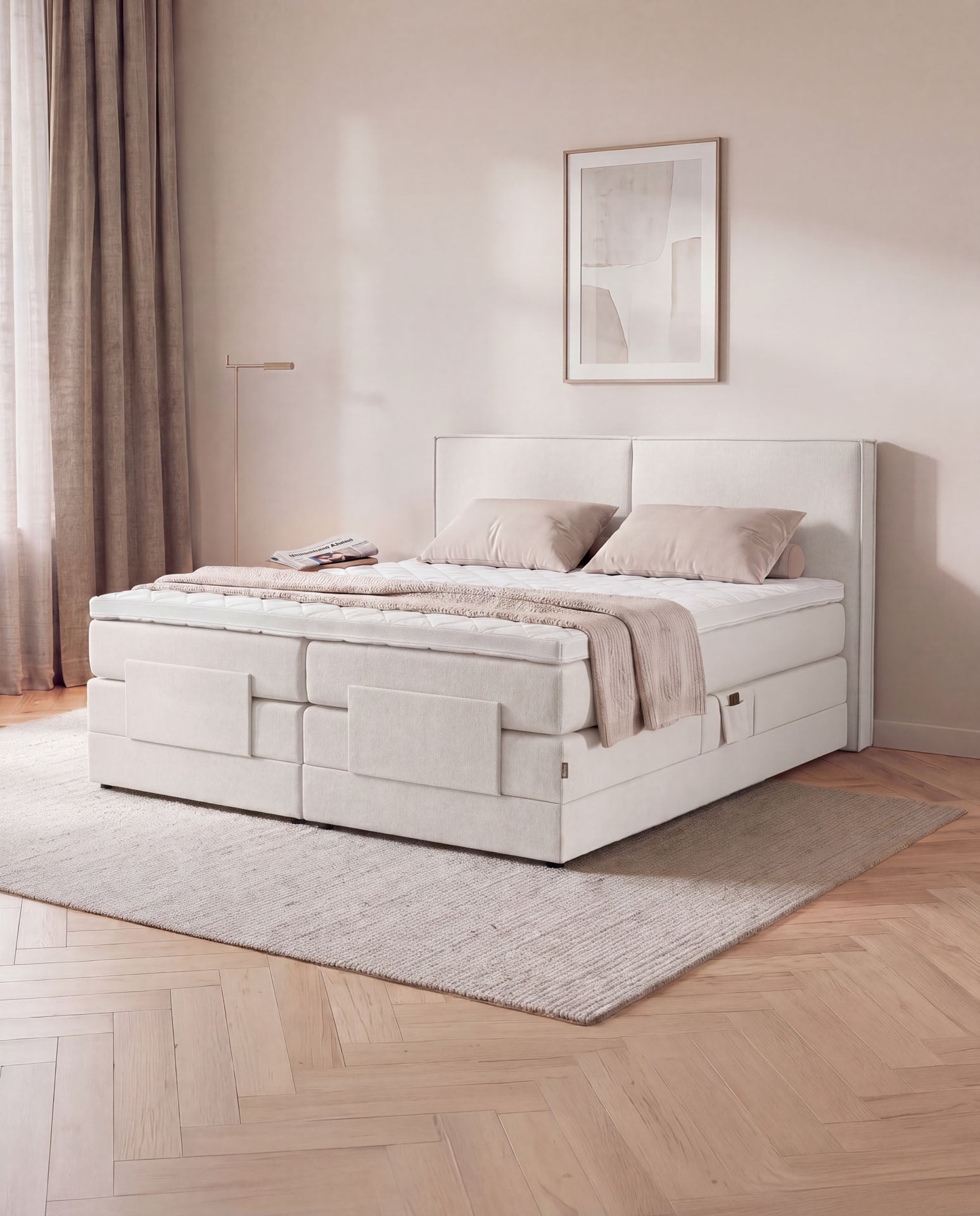 Boxspringbett elektrisch verstellbar 160x200 180x200 200x200 Beige Motorbett Bett mit Motor Polsterbett Doppelbett