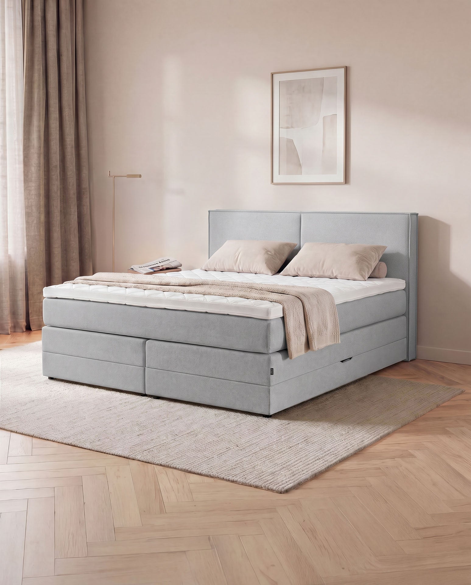Boxspringbett mit Bettkasten 160x200 180x200 200x200 Hellgrau Bett Stauraum Polsterbett Doppelbett Boxspring Bett