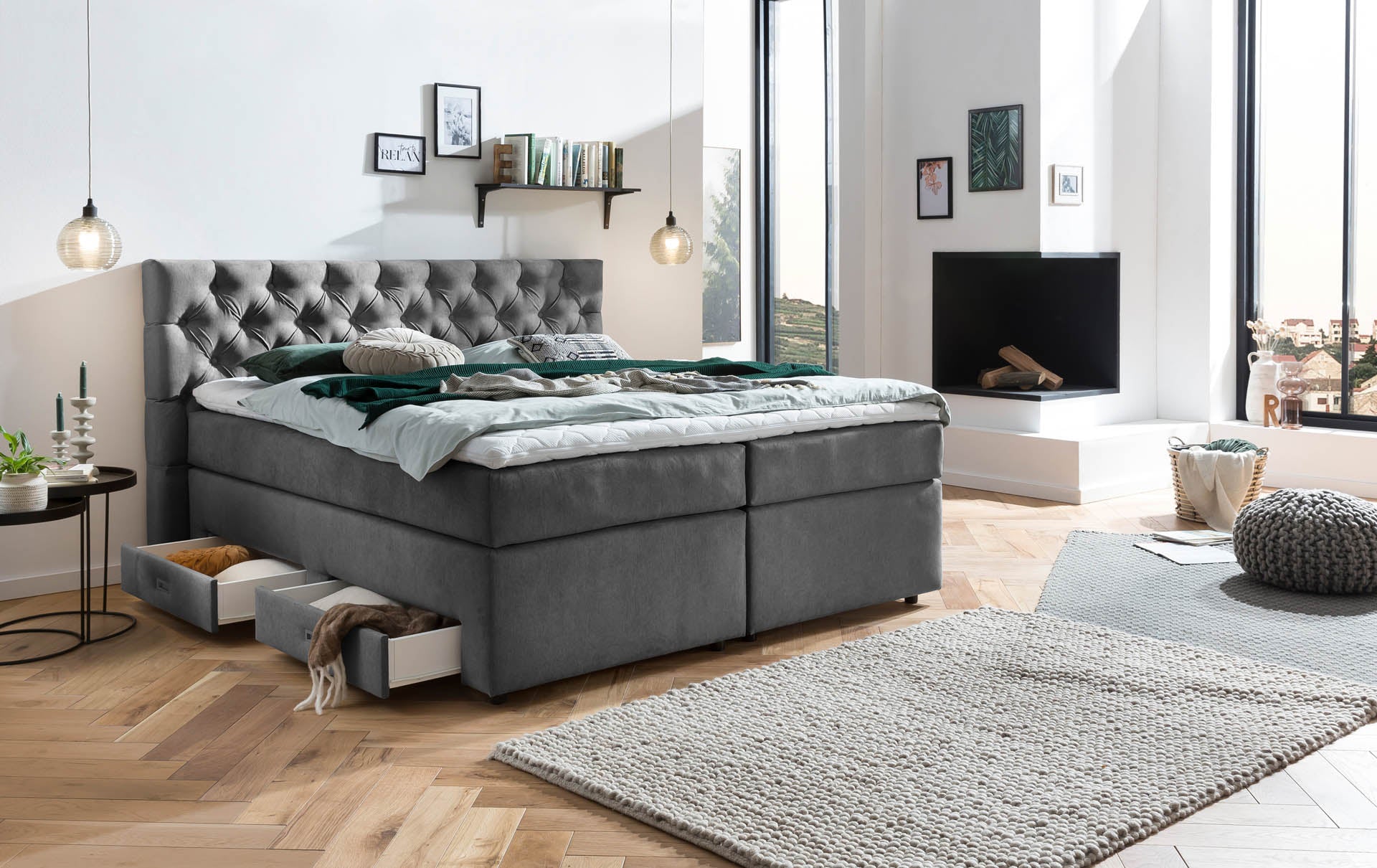 Box spring bed Lara with storage space