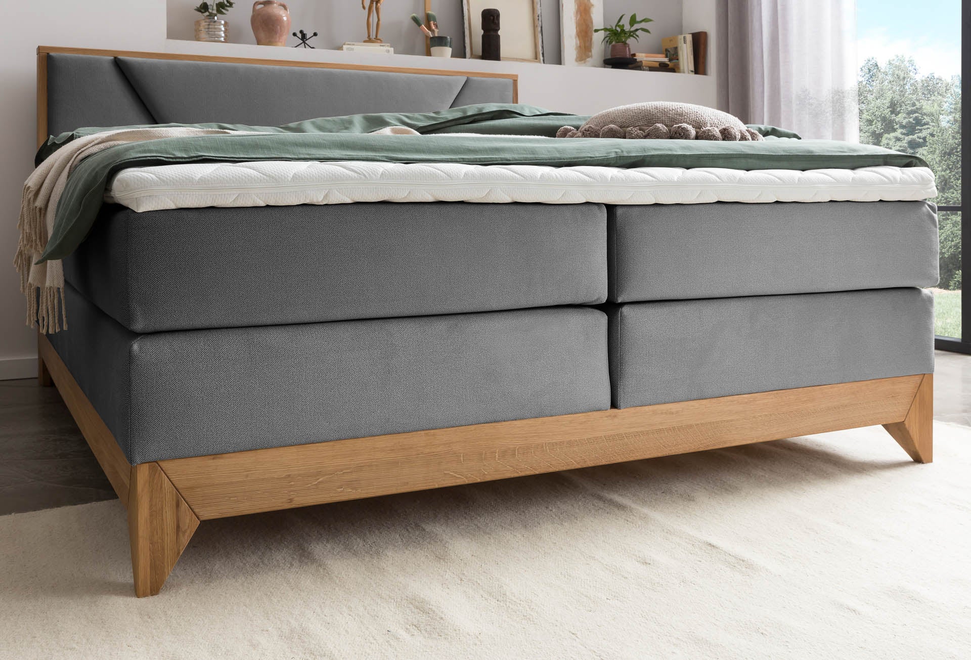 Box spring bed Riviera with Oak