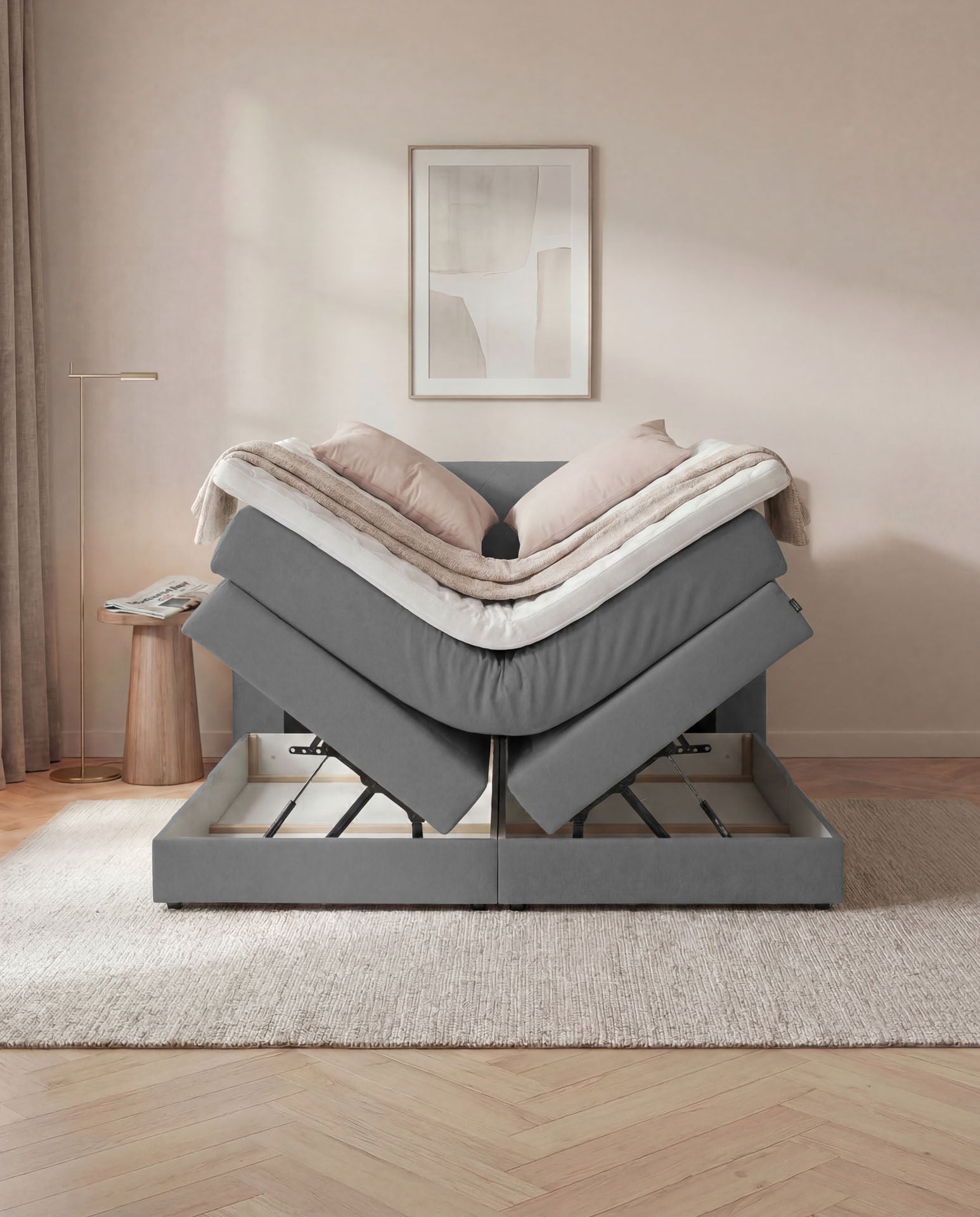 Boxspringbett 160x200 180x200 200x200 Anthrazit Bett Bettkasten Polsterbett Doppelbett Stauraumbett Bett mit Stauraum Schlafzimmer