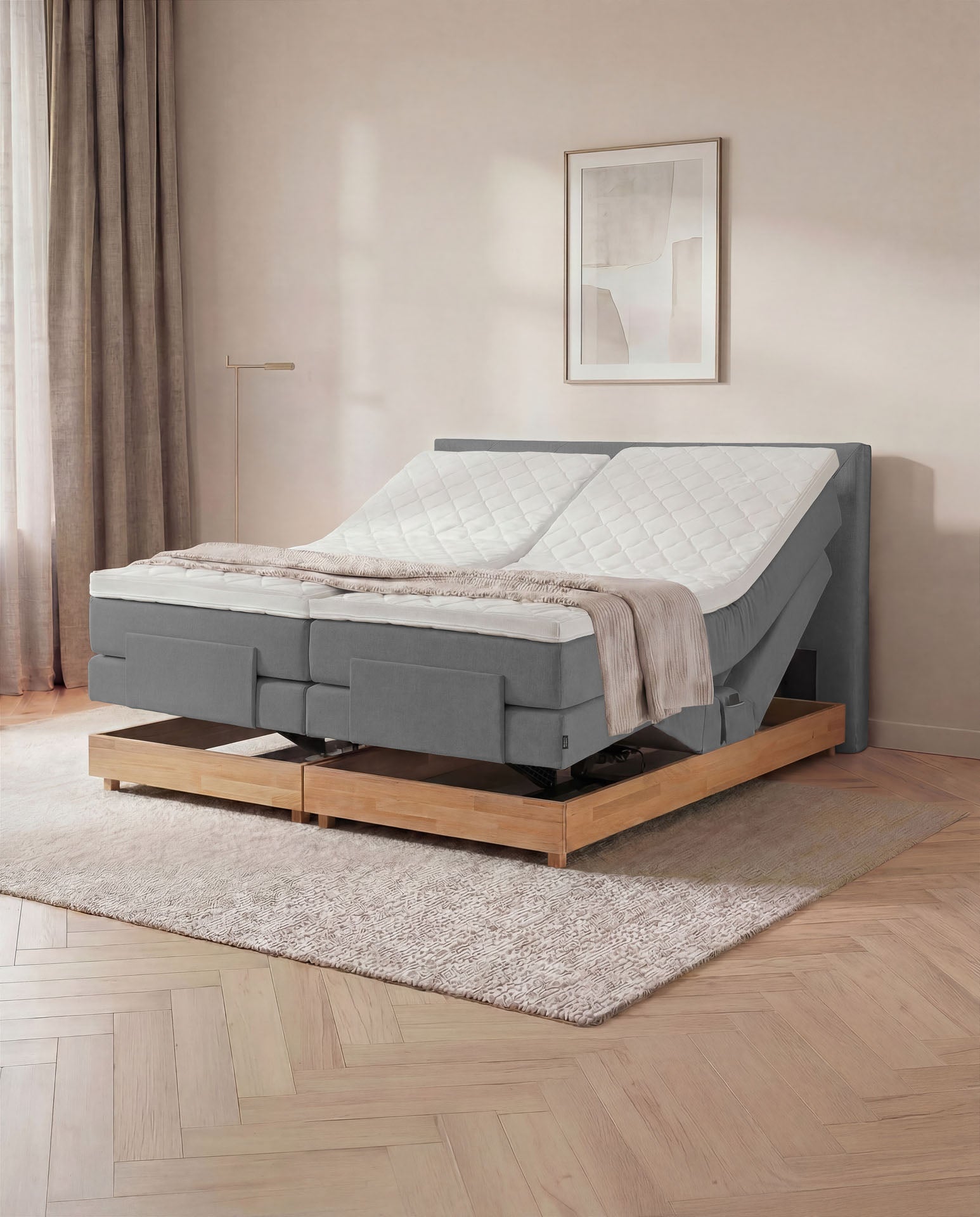 Boxspringbett 160x200 180x200 200x200 Anthrazit Bett elektrisch verstellbar Eiche Holz Motorbett Bett mit Motor Polsterbett Doppelbett Bett verstellbar Schlafzimmer
