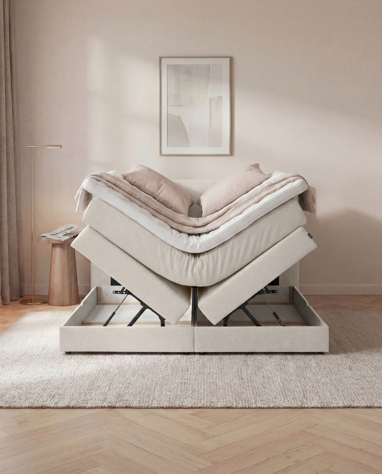 Boxspringbett 160x200 180x200 200x200 Beige Bett Bettkasten Polsterbett Doppelbett Stauraumbett Bett mit Stauraum Schlafzimmer