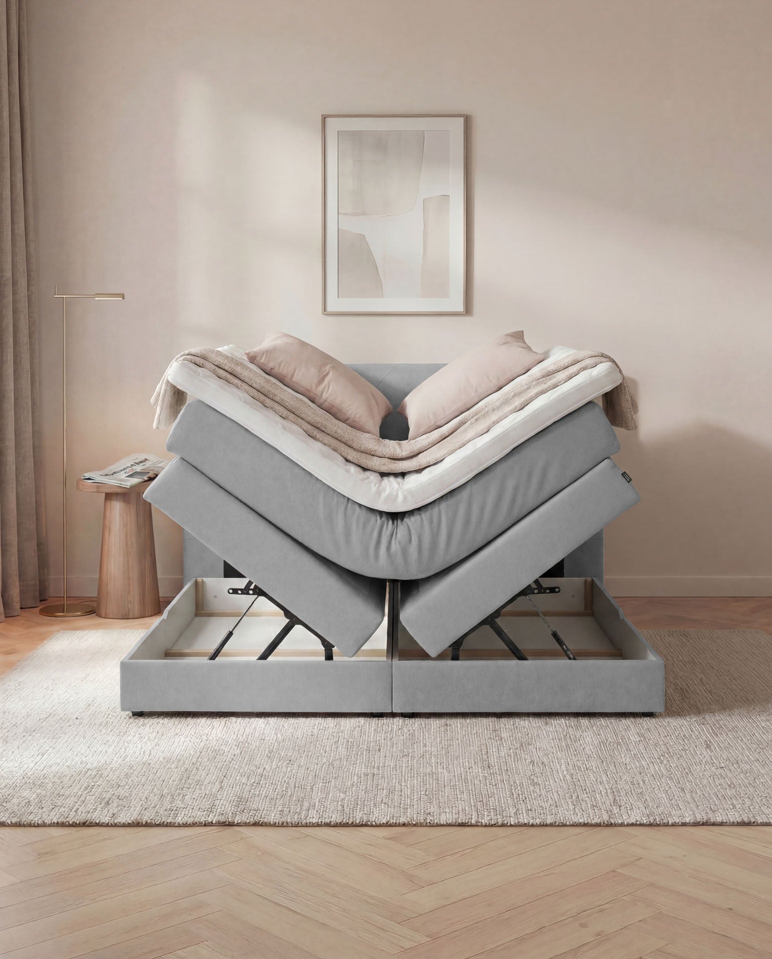 Boxspringbett 160x200 180x200 200x200 Hellgrau Bett Bettkasten Polsterbett Doppelbett Stauraumbett Bett mit Stauraum Schlafzimmer