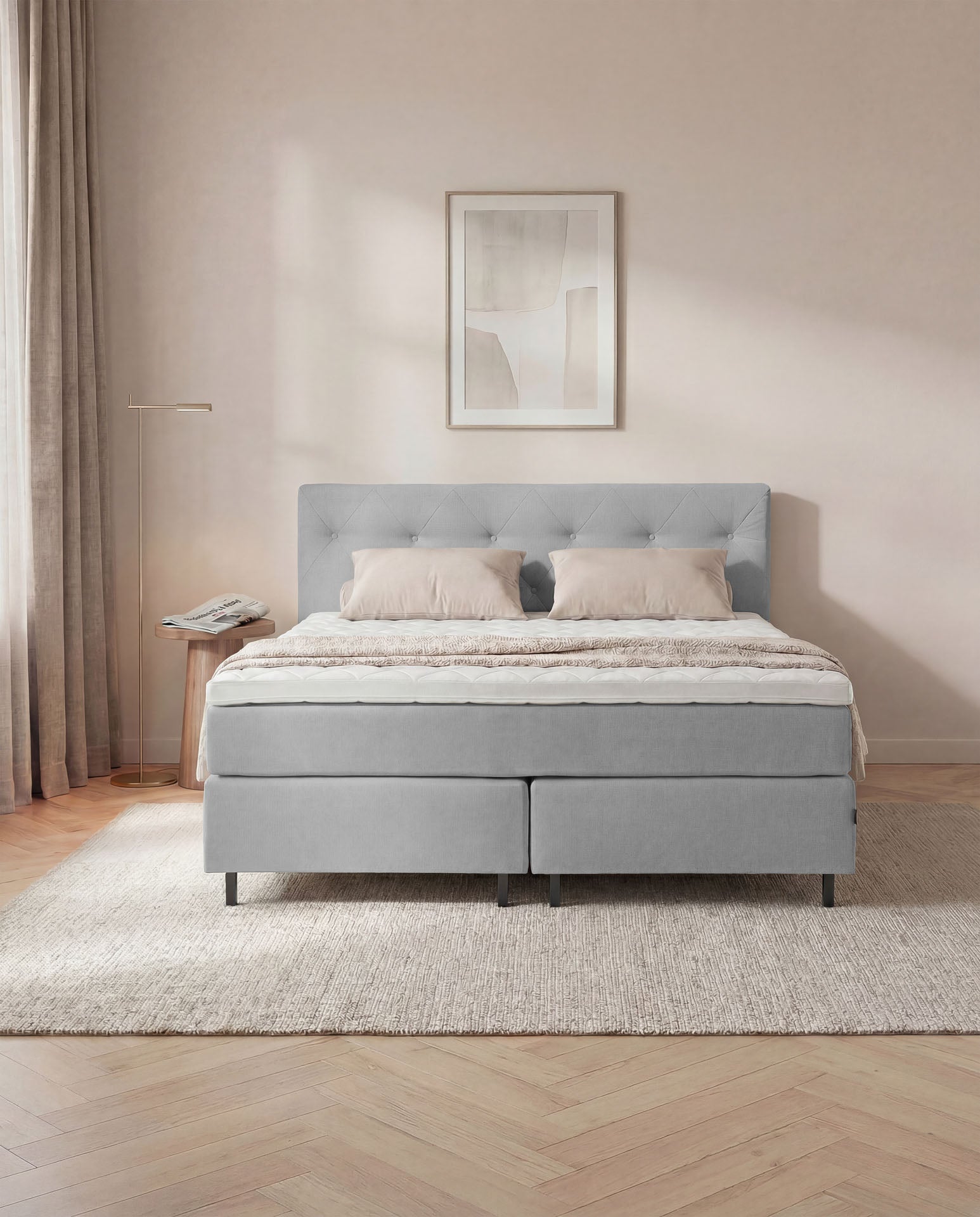 Boxspringbett 160x200 180x200 200x200 Hellgrau Bett Polsterbett Doppelbett Boxspring Bett grau Schlafzimmer