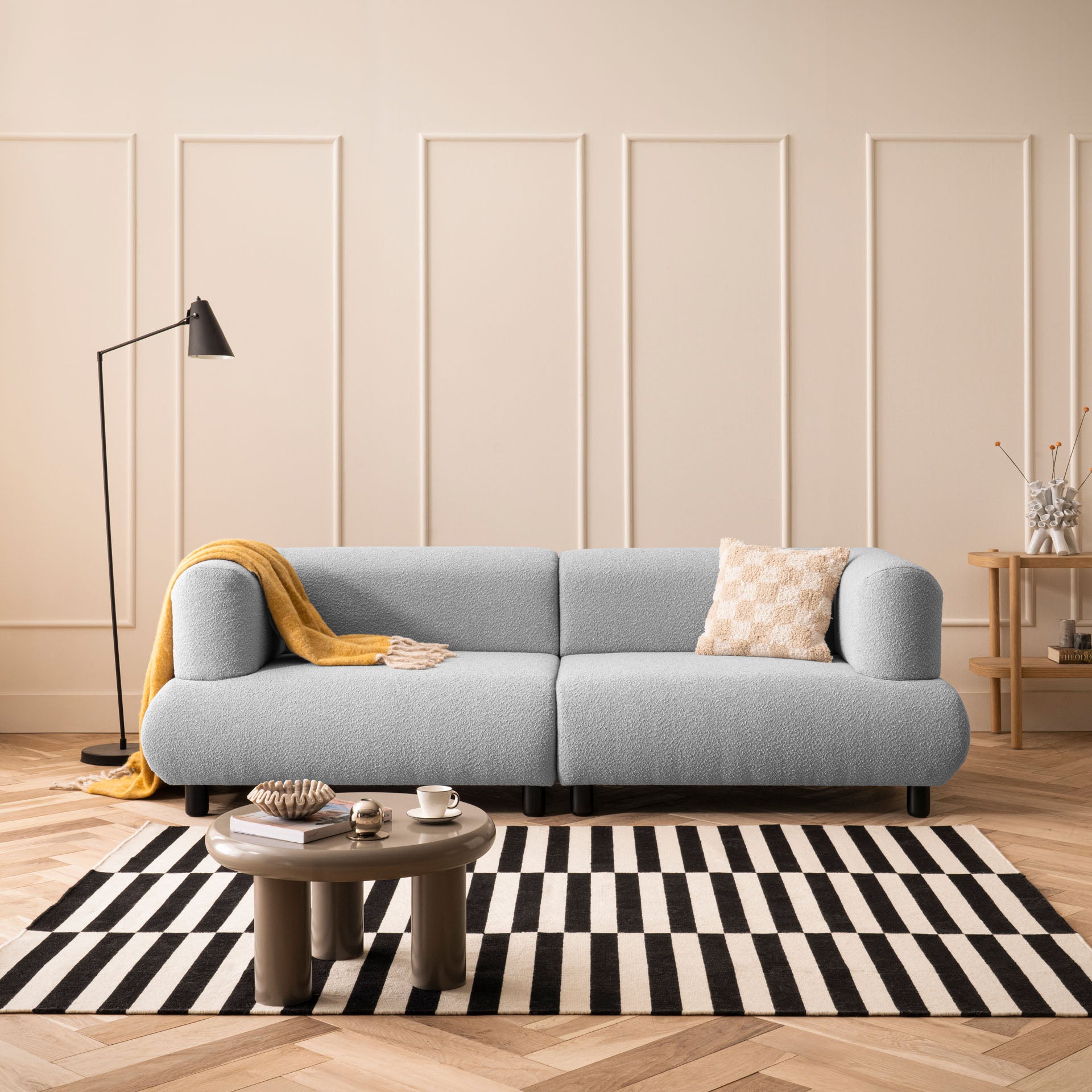 [SKU:1MODUL103HGROS] Sofa 3-Sitzer Hellgrau Polstersofa Couch Wohnzimmersofa Stoffsofa Designsofa