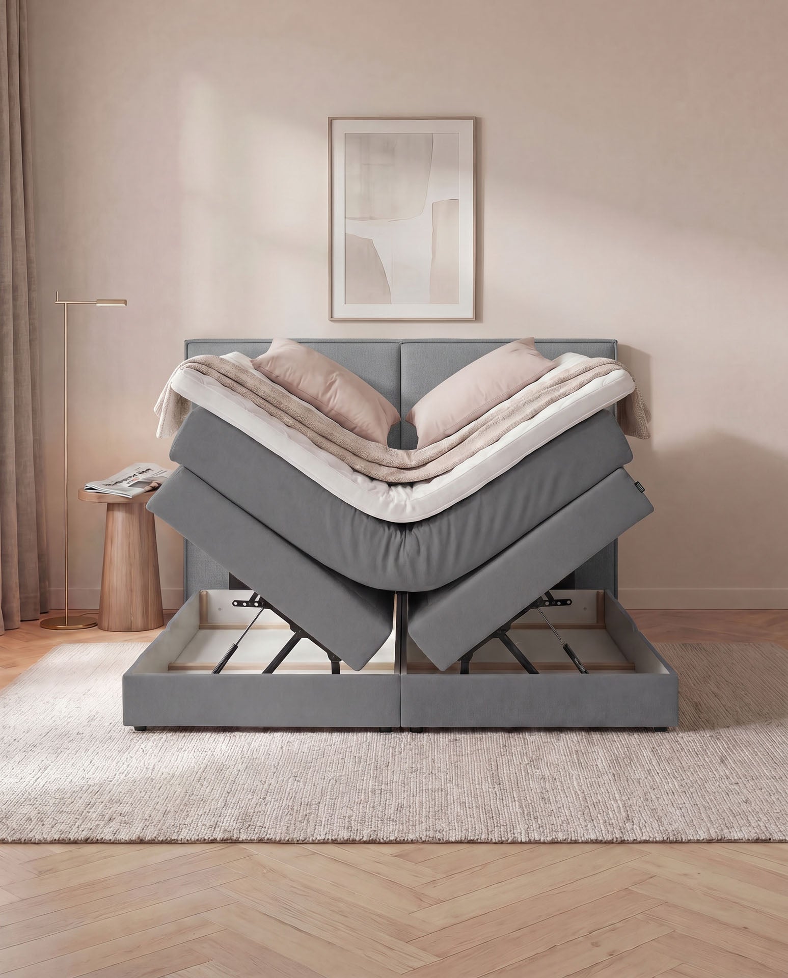 Boxspringbett mit Bettkasten 160x200 180x200 200x200 Anthrazit Bett Stauraum Polsterbett Doppelbett Boxspring Bett