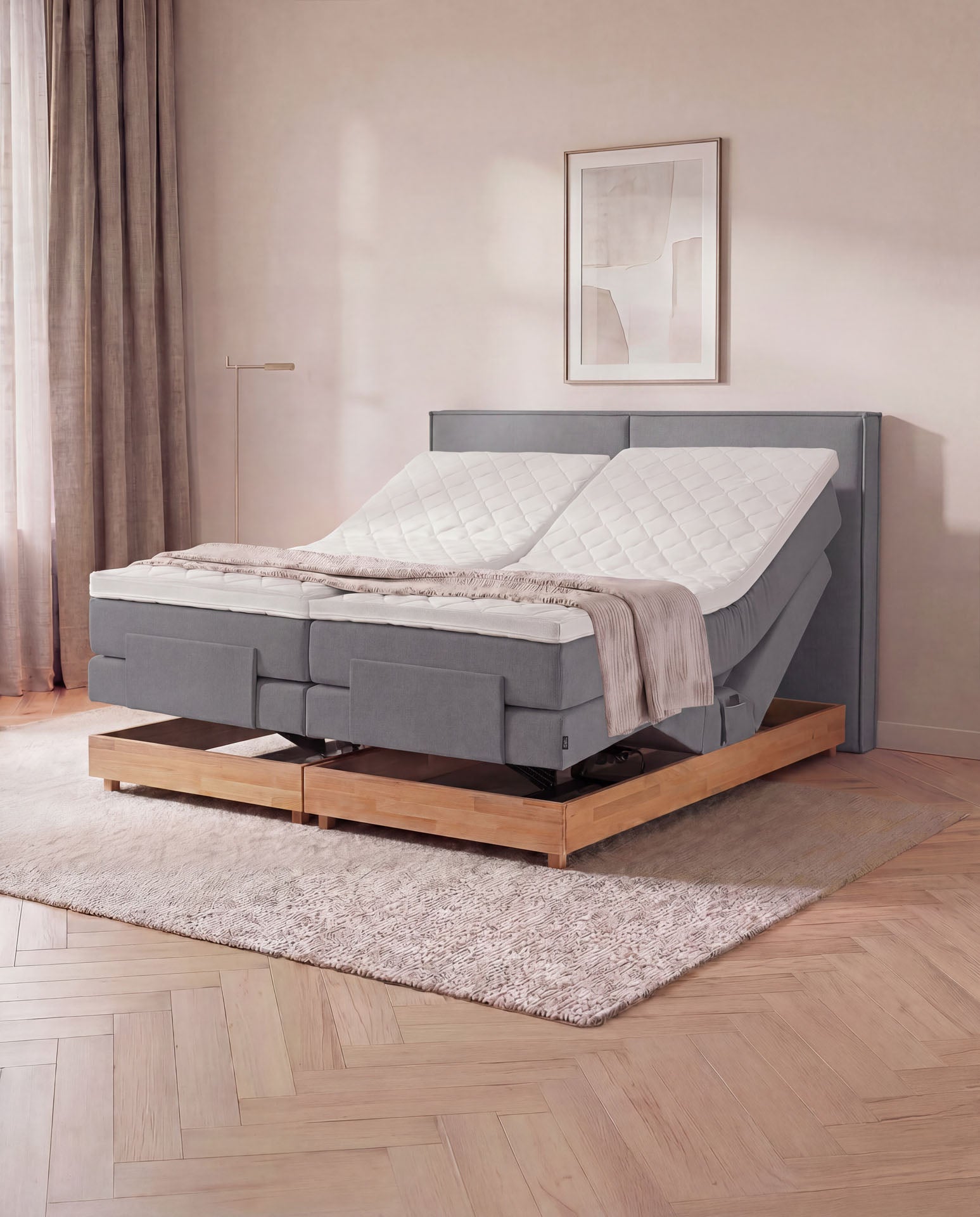 Boxspringbett elektrisch verstellbar Eiche 160x200 180x200 200x200 Anthrazit Motorbett Bett mit Motor Holzrahmen Doppelbett