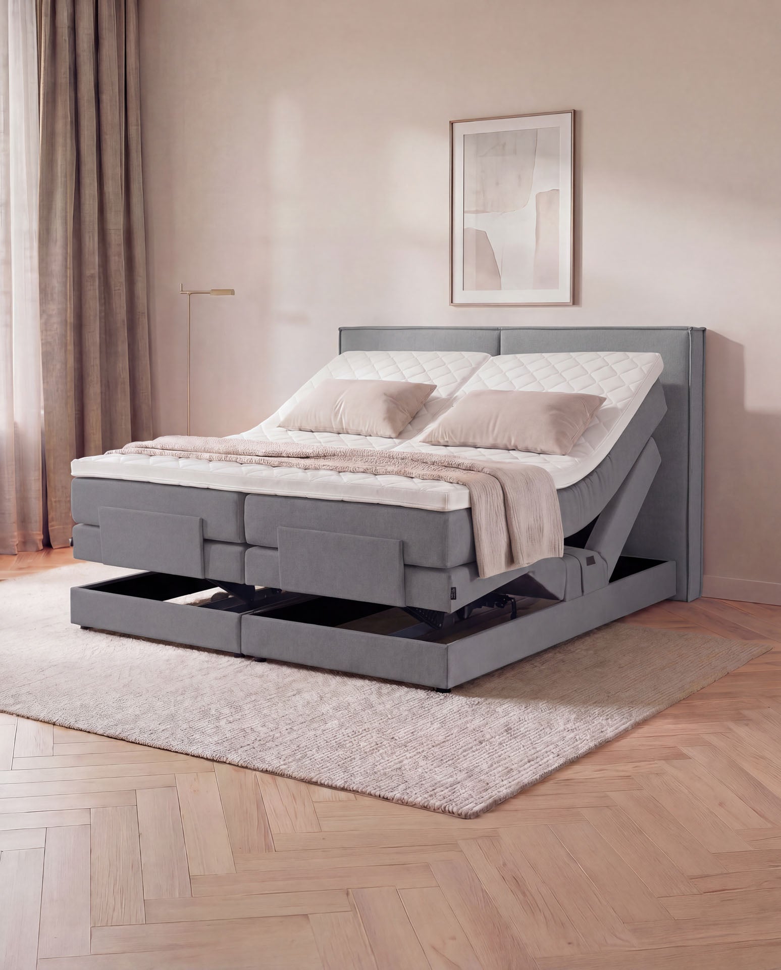 Boxspringbett elektrisch verstellbar 160x200 180x200 200x200 Anthrazit Motorbett Bett mit Motor Polsterbett Doppelbett