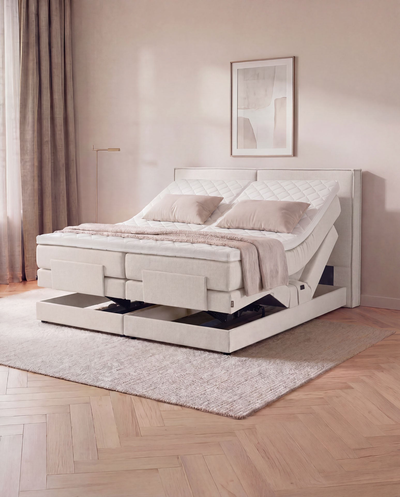 Boxspringbett elektrisch verstellbar 160x200 180x200 200x200 Beige Motorbett Bett mit Motor Polsterbett Doppelbett