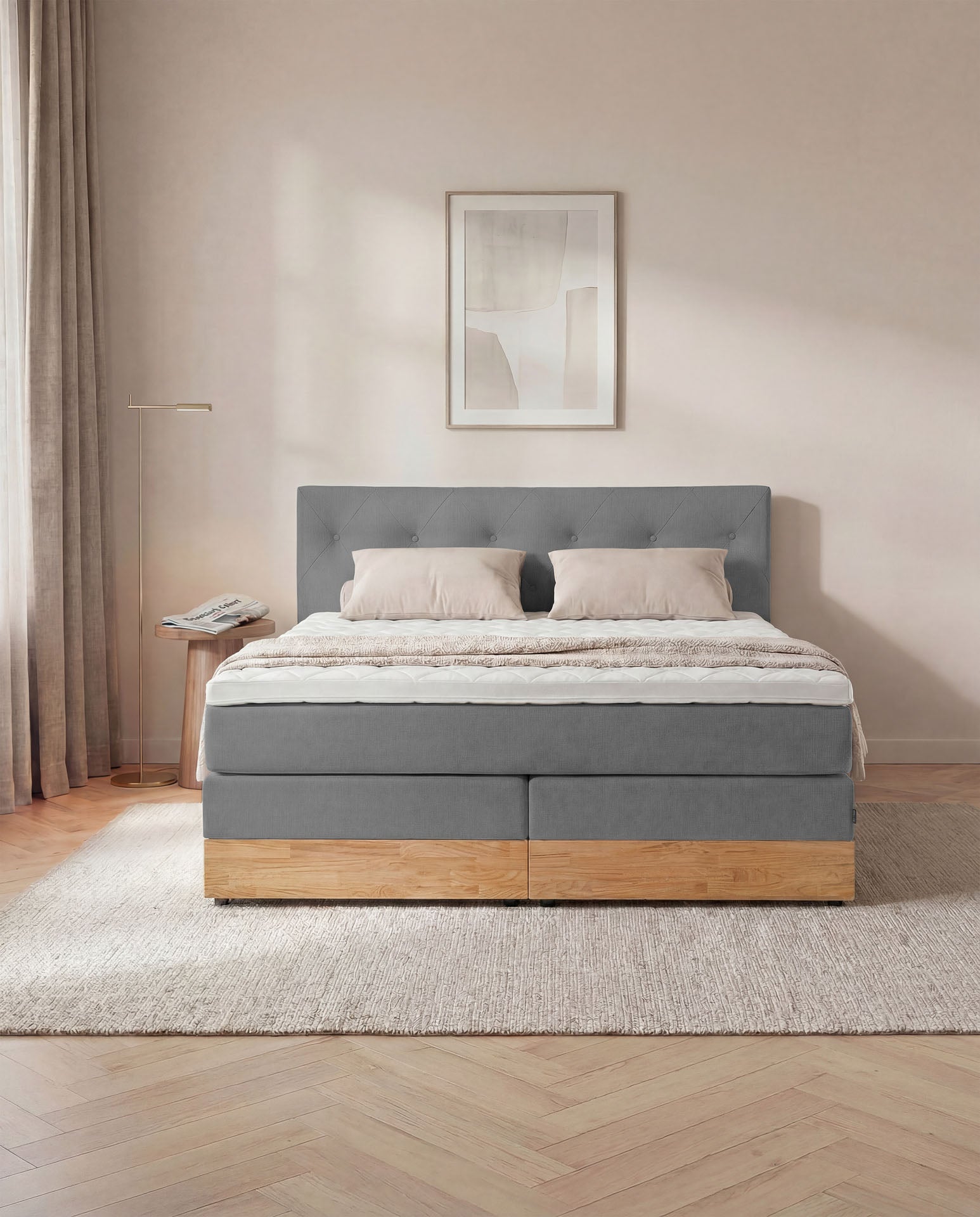Boxspringbett 160x200 180x200 200x200 Anthrazit Bett Bettkasten Eiche Holz Polsterbett Doppelbett Stauraumbett Bett mit Holzrahmen Schlafzimmer
