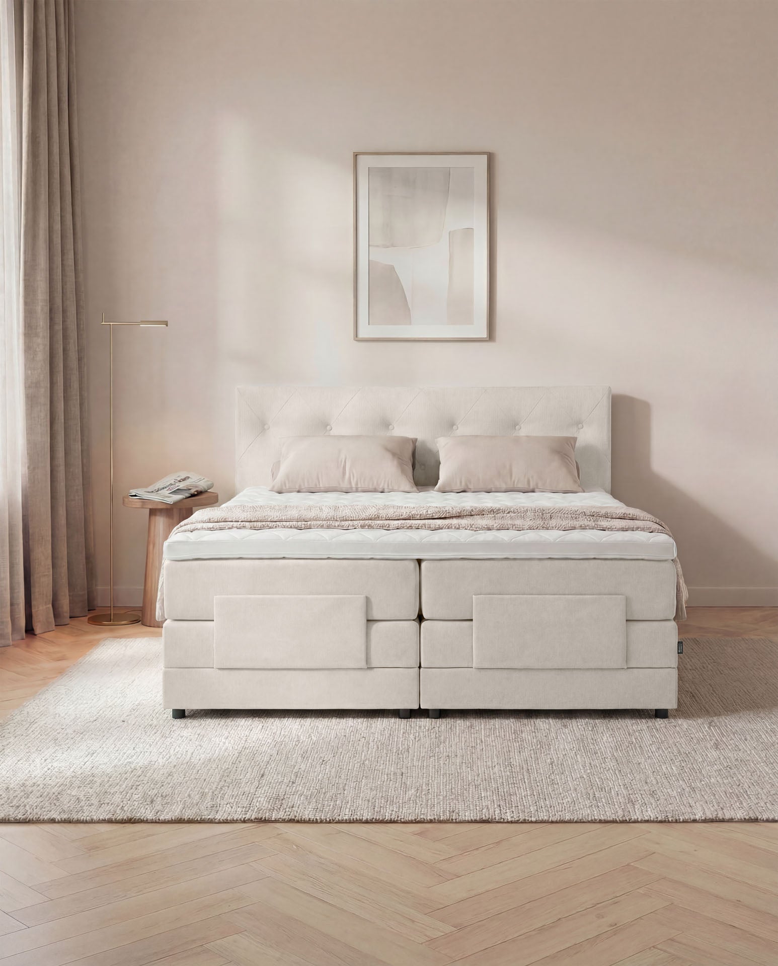 Boxspringbett 160x200 180x200 200x200 Beige Bett elektrisch verstellbar Motorbett Bett mit Motor Polsterbett Doppelbett Bett verstellbar Schlafzimmer