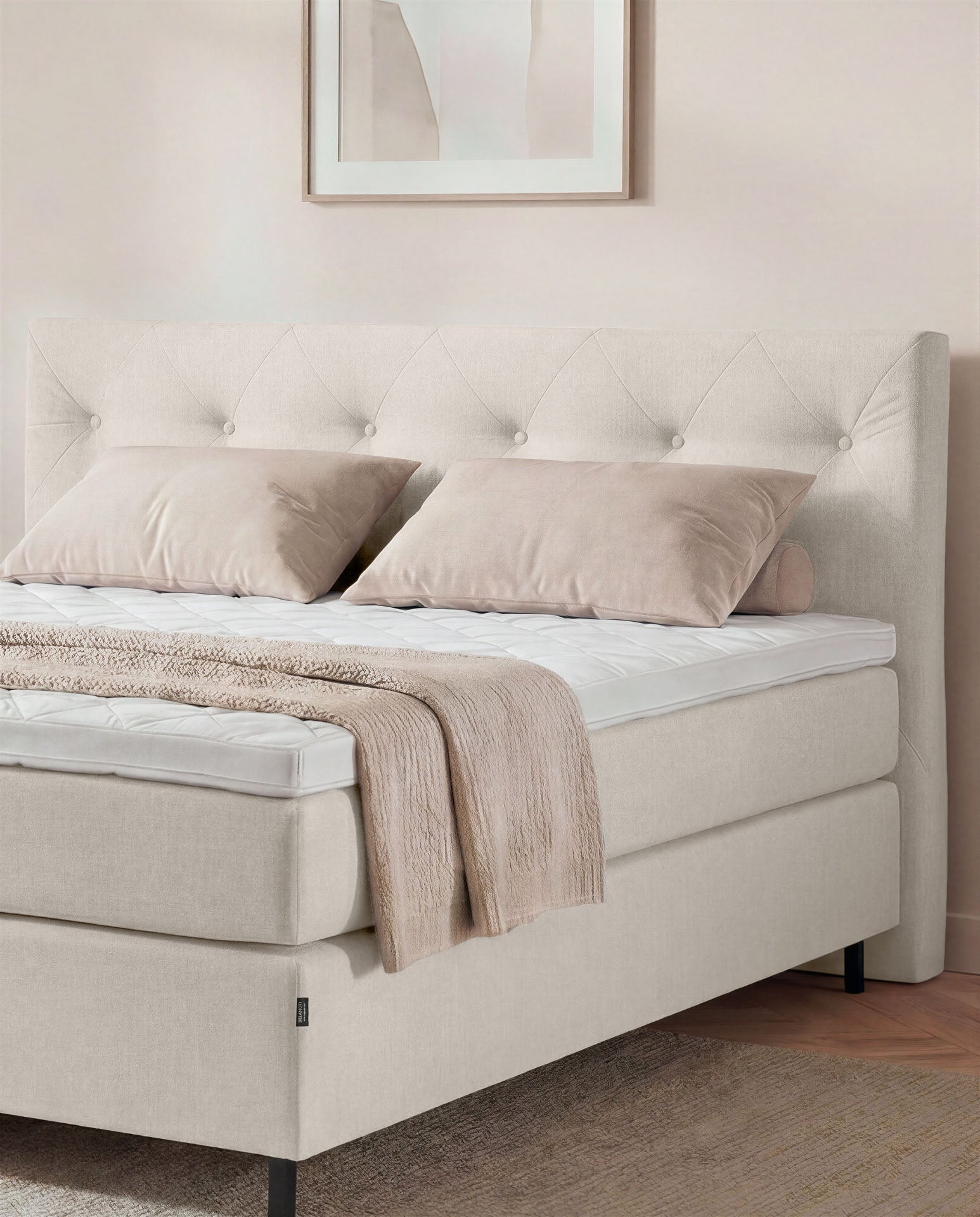 Boxspringbett 160x200 180x200 200x200 Beige Bett Polsterbett Doppelbett Boxspring Bett creme Schlafzimmer