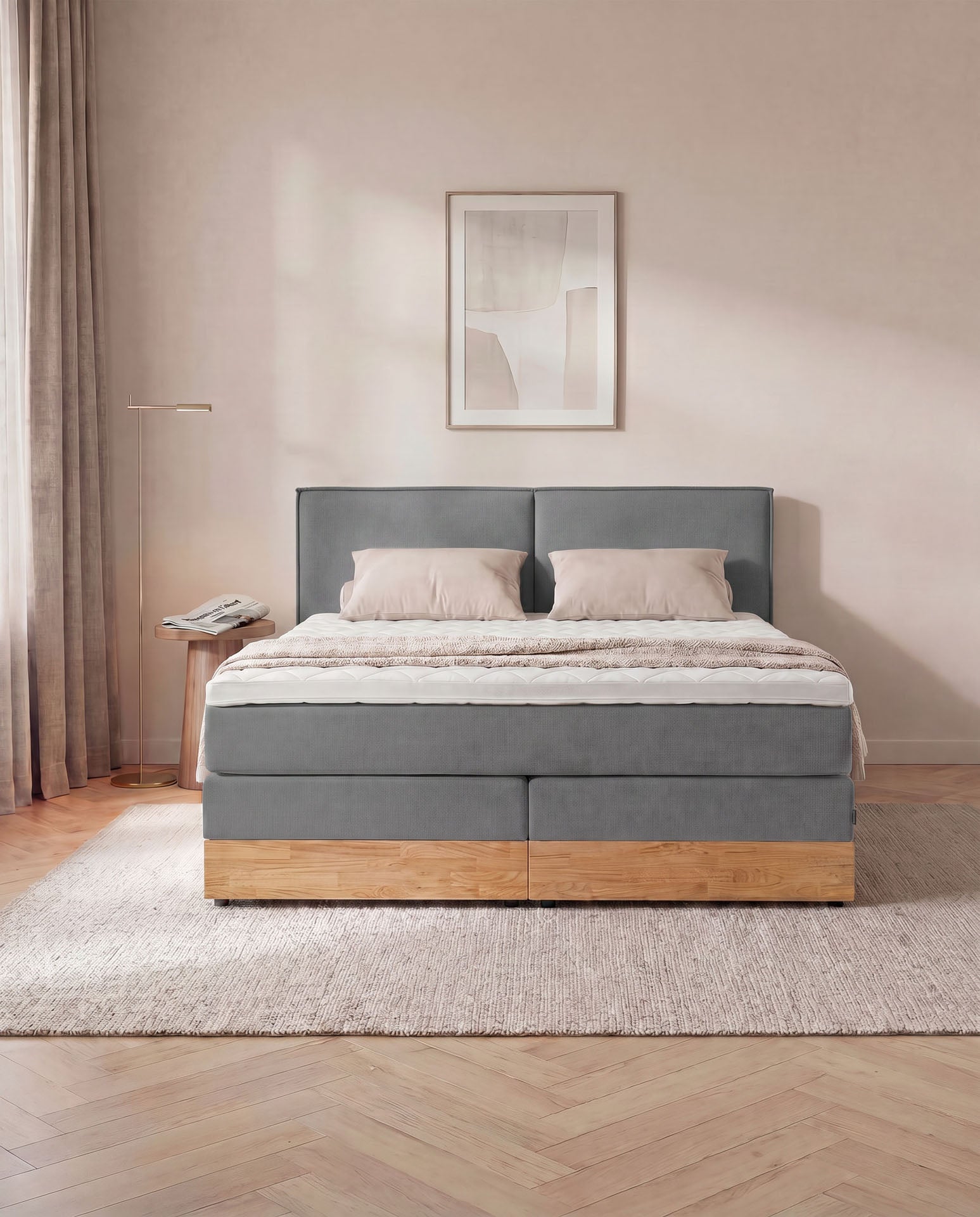 Boxspringbett mit Bettkasten Eiche 160x200 180x200 200x200 Anthrazit Bett Stauraum Holzrahmen Polsterbett Doppelbett