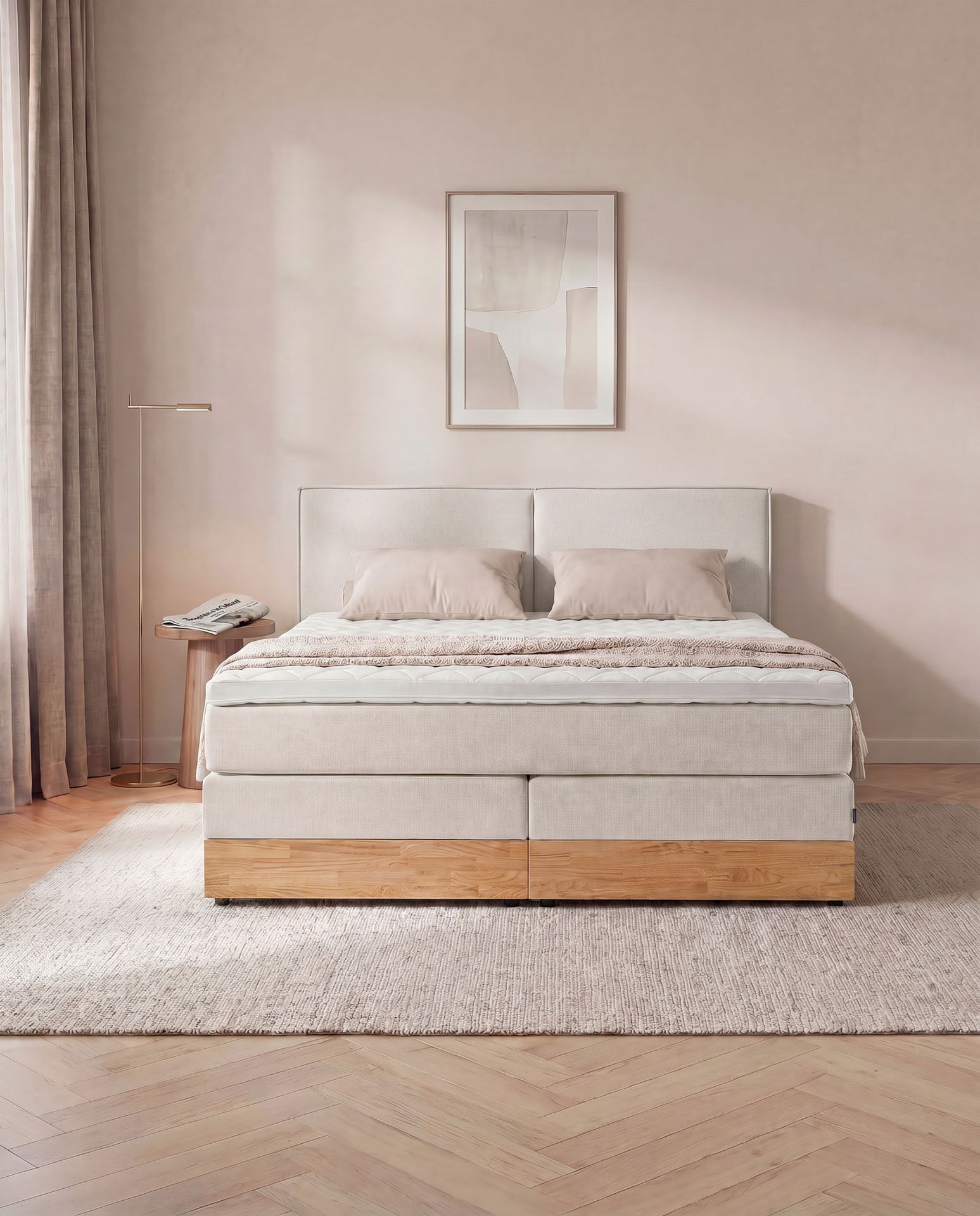 Boxspringbett mit Bettkasten Eiche 160x200 180x200 200x200 Beige Bett Stauraum Holzrahmen Polsterbett Doppelbett