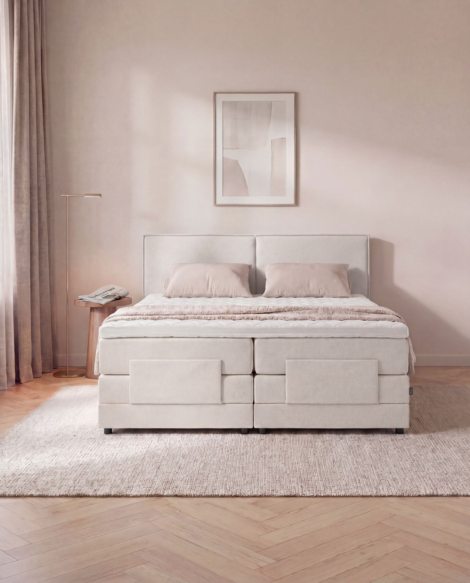 Boxspringbett elektrisch verstellbar 160x200 180x200 200x200 Beige Motorbett Bett mit Motor Polsterbett Doppelbett