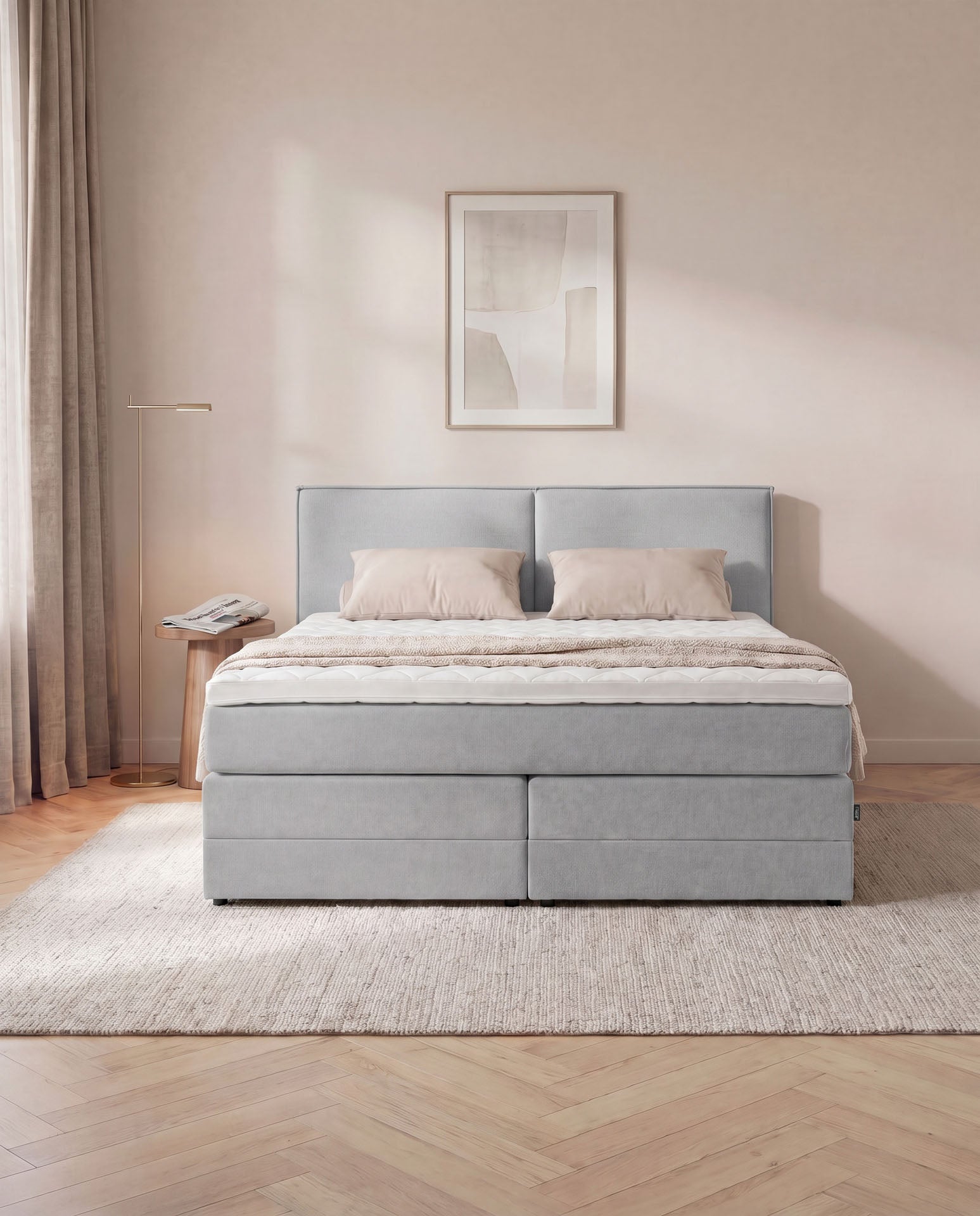Boxspringbett mit Bettkasten 160x200 180x200 200x200 Hellgrau Bett Stauraum Polsterbett Doppelbett Boxspring Bett