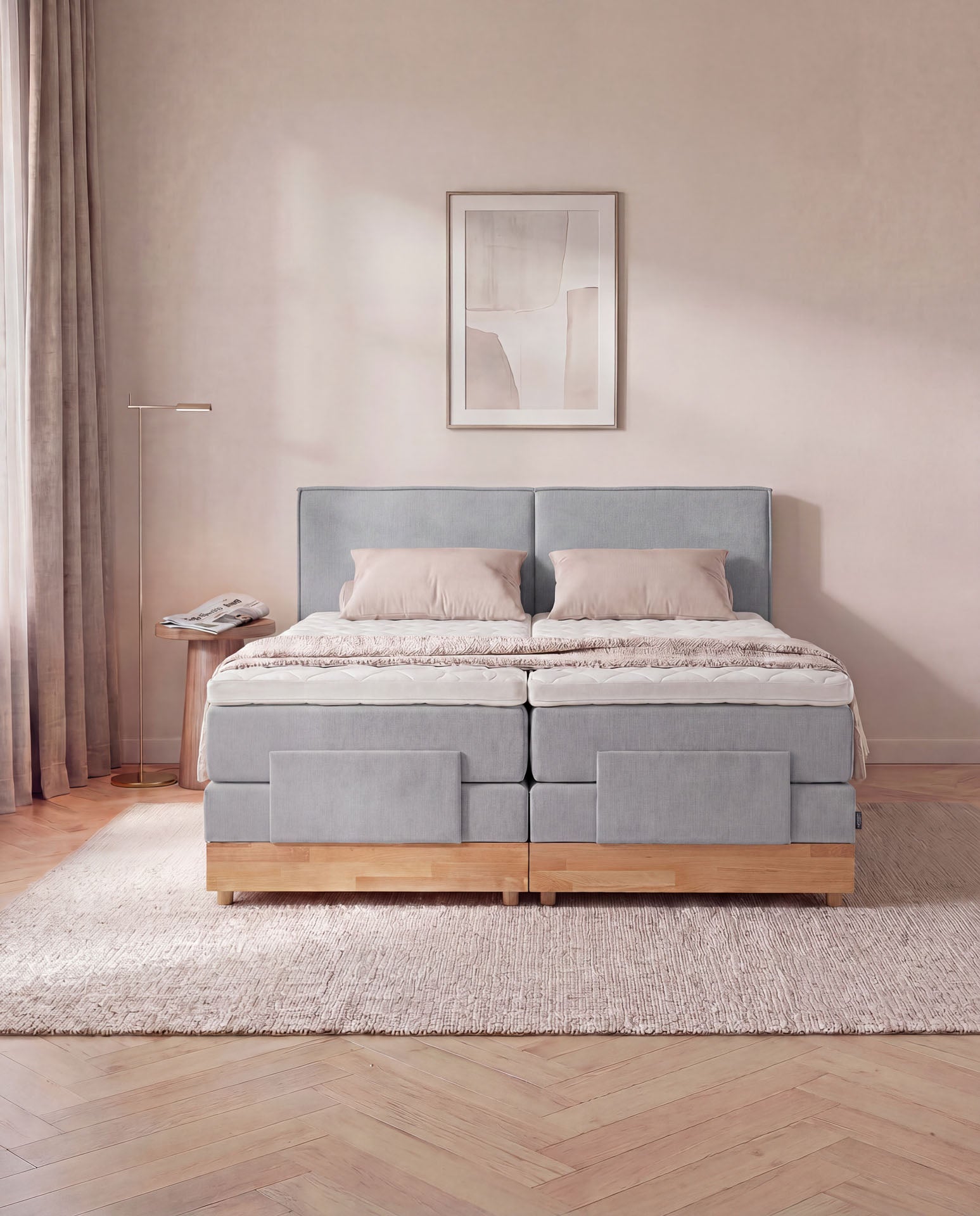 Boxspringbett elektrisch verstellbar Eiche 160x200 180x200 200x200 Hellgrau Motorbett Bett mit Motor Holzrahmen Doppelbett