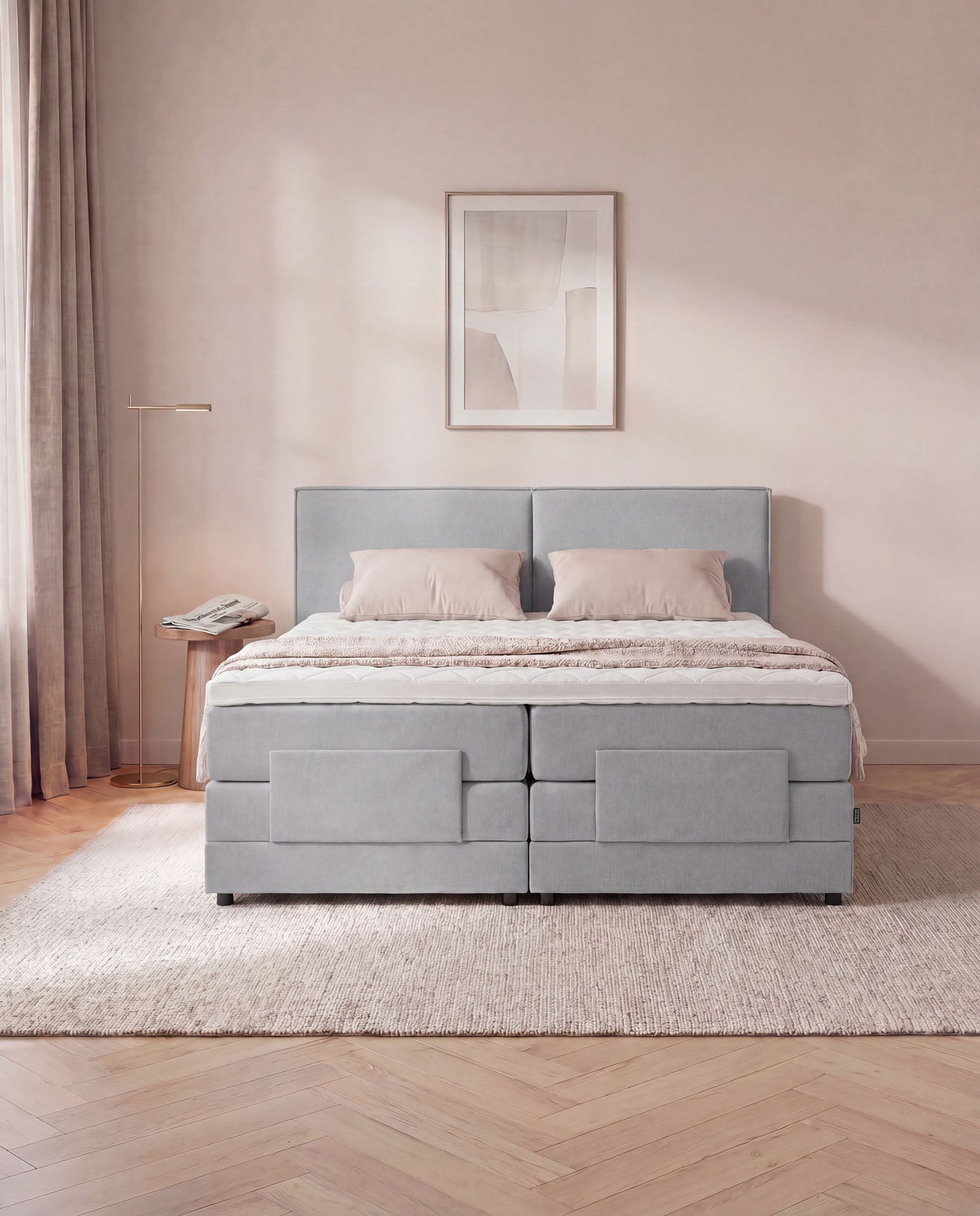 Boxspringbett elektrisch verstellbar 160x200 180x200 200x200 Hellgrau Motorbett Bett mit Motor Polsterbett Doppelbett