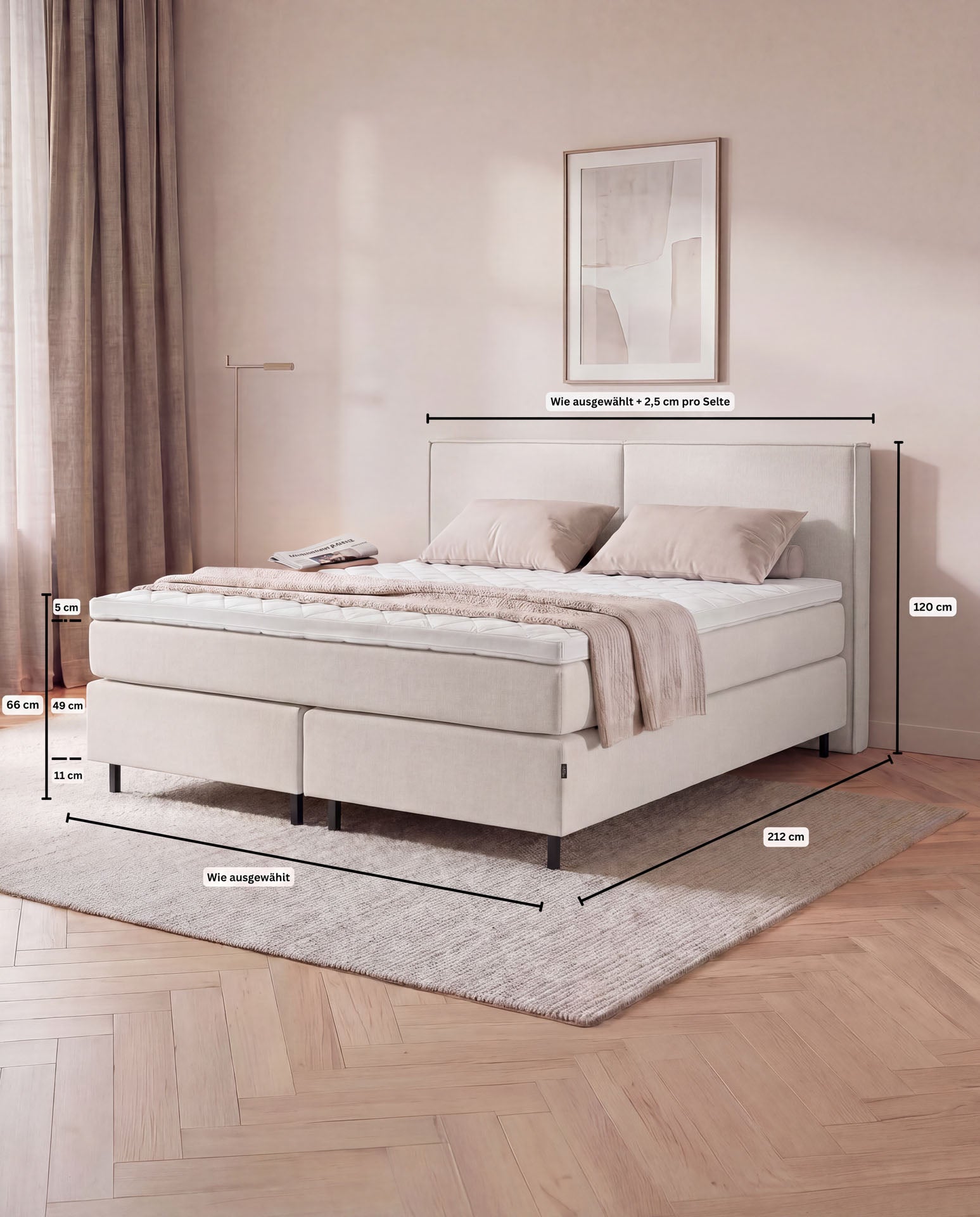 Boxspringbett 160x200 180x200 200x200 Beige Bett Polsterbett Doppelbett Boxspring Bett Schlafzimmer