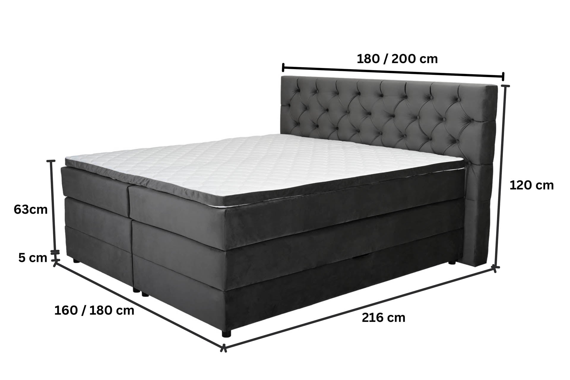 [SKU:ANY-160-ANT,ANY-180-ANT] Boxspringbett 180x200 160x200 Bett Bettkasten Polsterbett Doppelbett