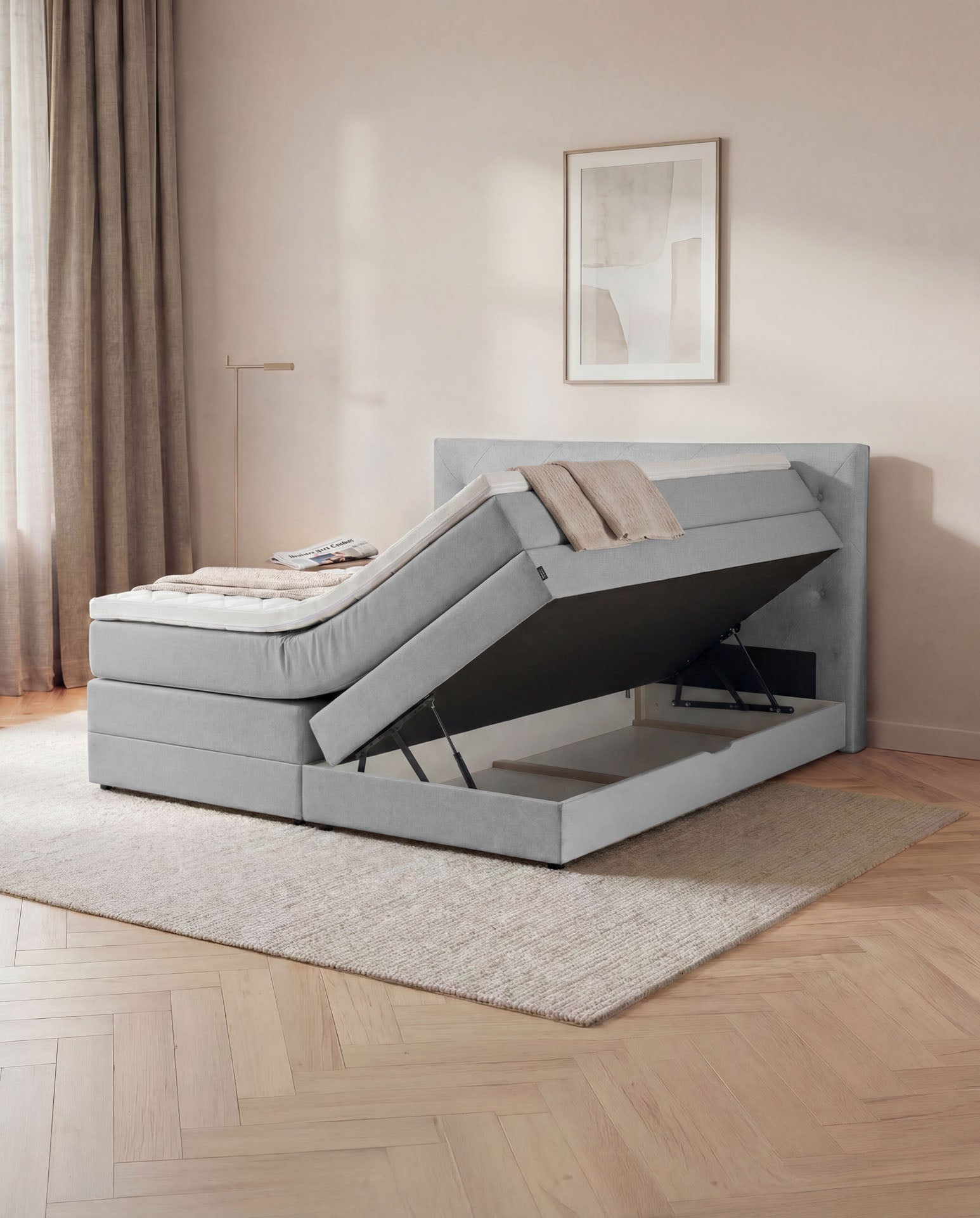 Boxspringbett 160x200 180x200 200x200 Hellgrau Bett Bettkasten Polsterbett Doppelbett Stauraumbett Bett mit Stauraum Schlafzimmer