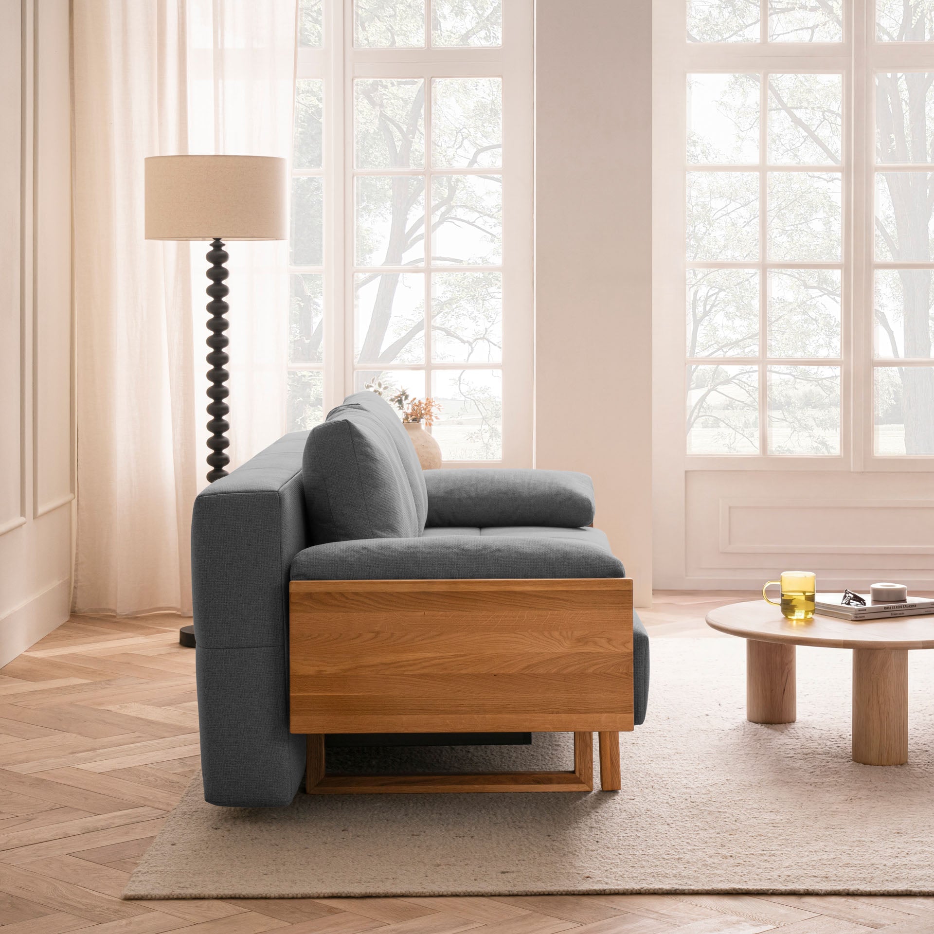 [SKU:1TAMINO203ANTSB] Schlafsofa Anthrazit Holzfüße Sofa mit Schlaffunktion Schlafcouch Bettkasten Schlafsofa mit Bettkasten