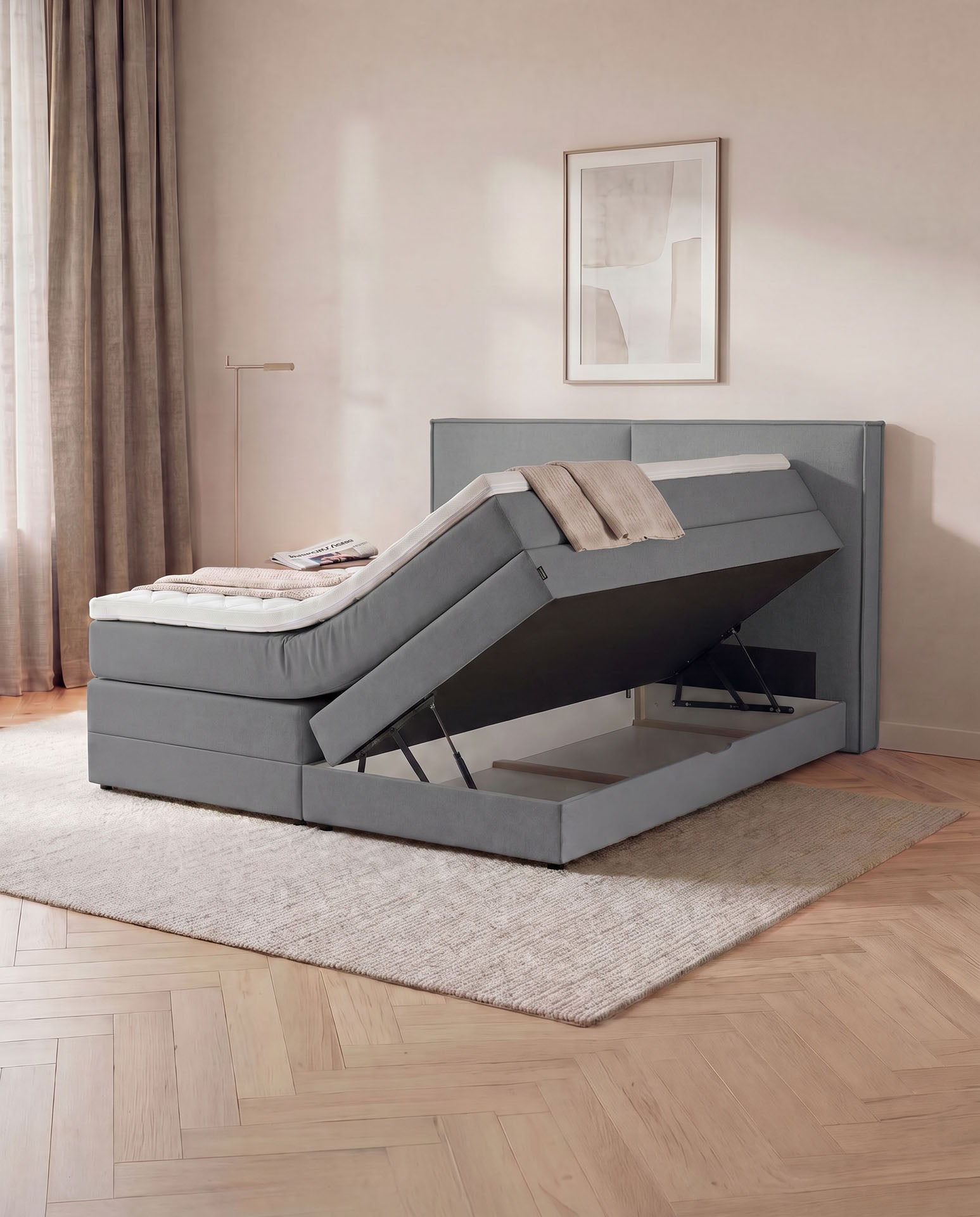 Boxspringbett mit Bettkasten 160x200 180x200 200x200 Anthrazit Bett Stauraum Polsterbett Doppelbett Boxspring Bett