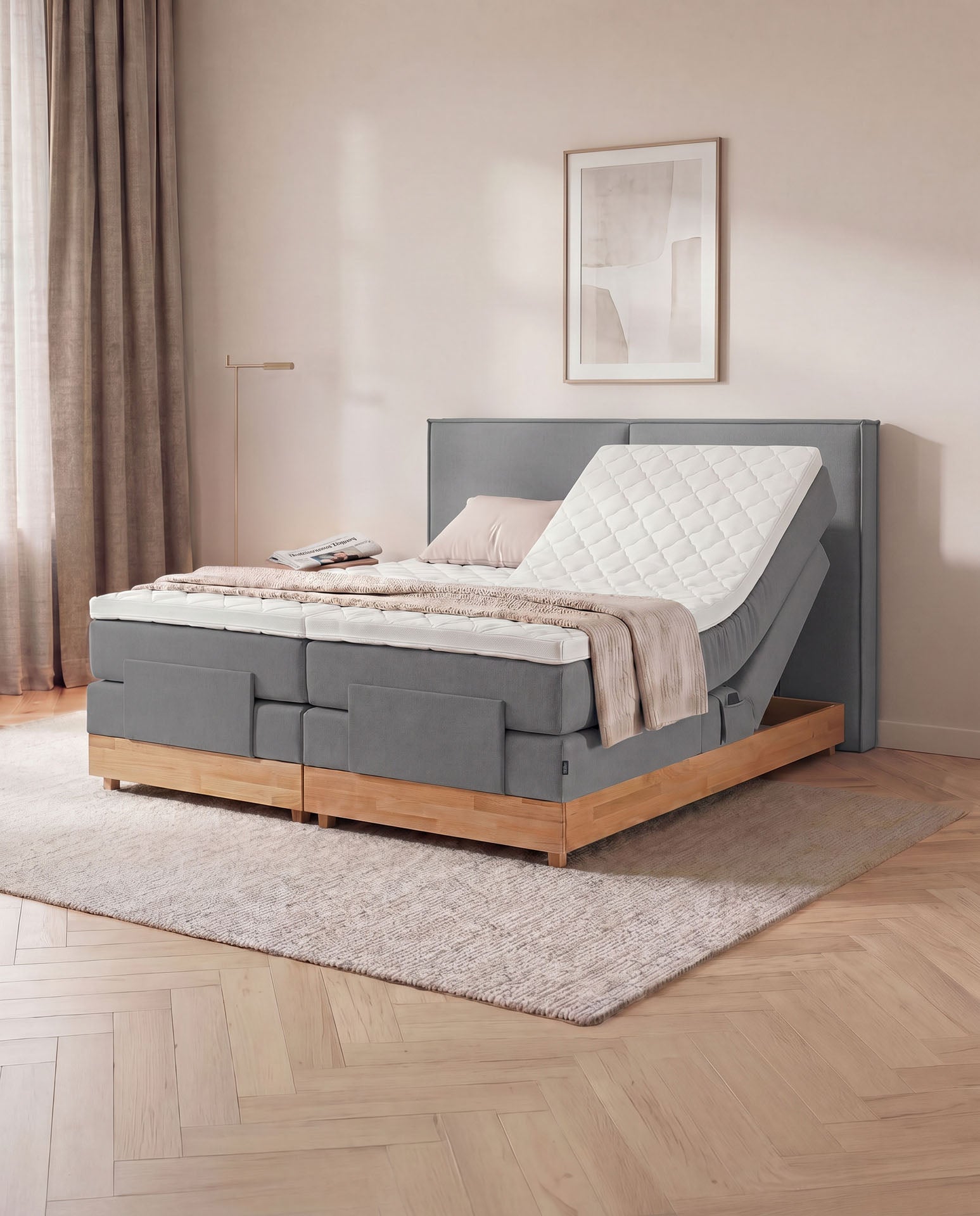 Boxspringbett elektrisch verstellbar Eiche 160x200 180x200 200x200 Anthrazit Motorbett Bett mit Motor Holzrahmen Doppelbett