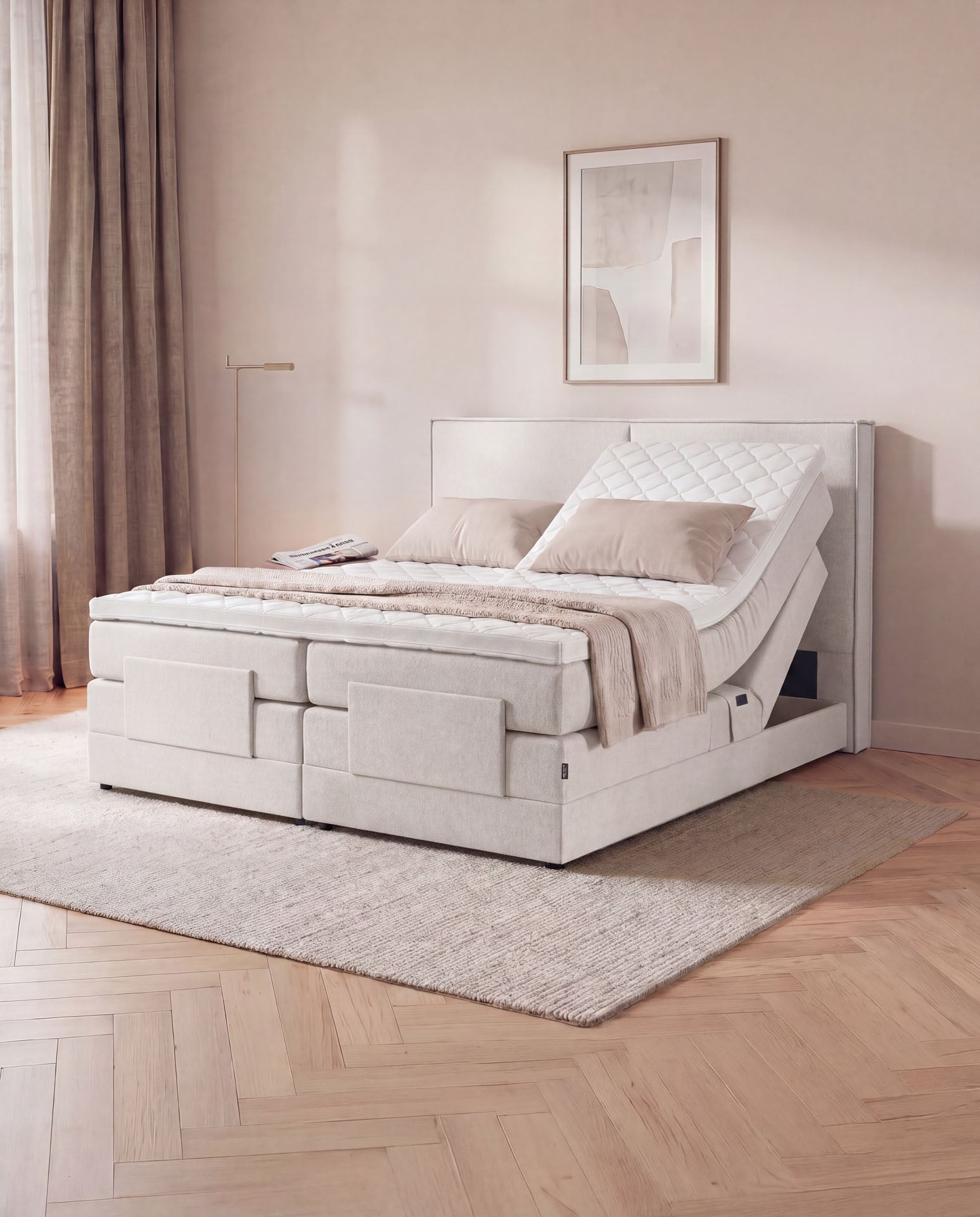 Boxspringbett elektrisch verstellbar 160x200 180x200 200x200 Beige Motorbett Bett mit Motor Polsterbett Doppelbett