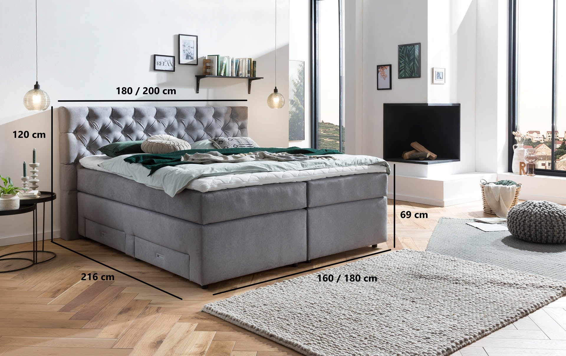 Box spring bed Lara with storage space