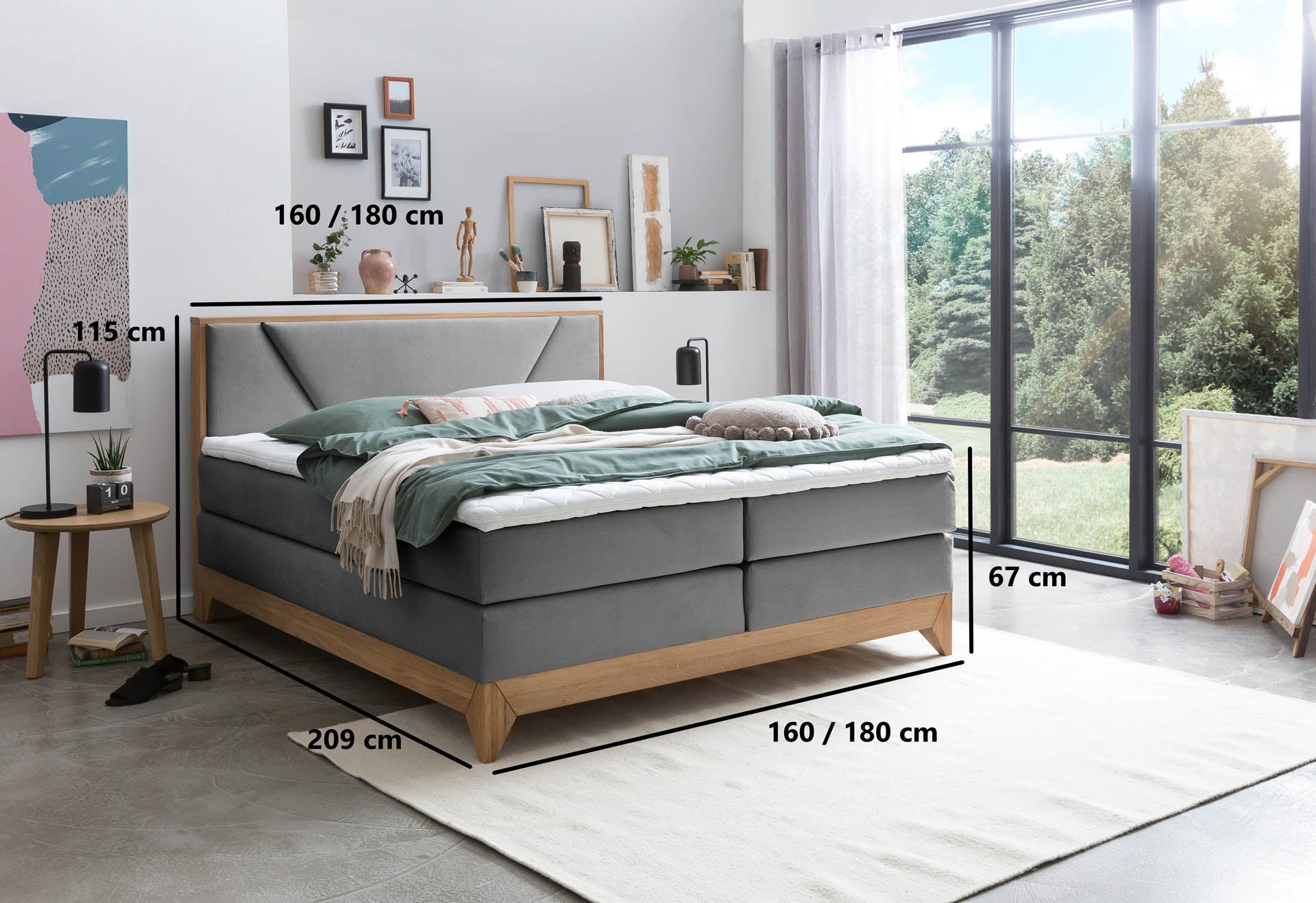 Box spring bed Riviera with Oak