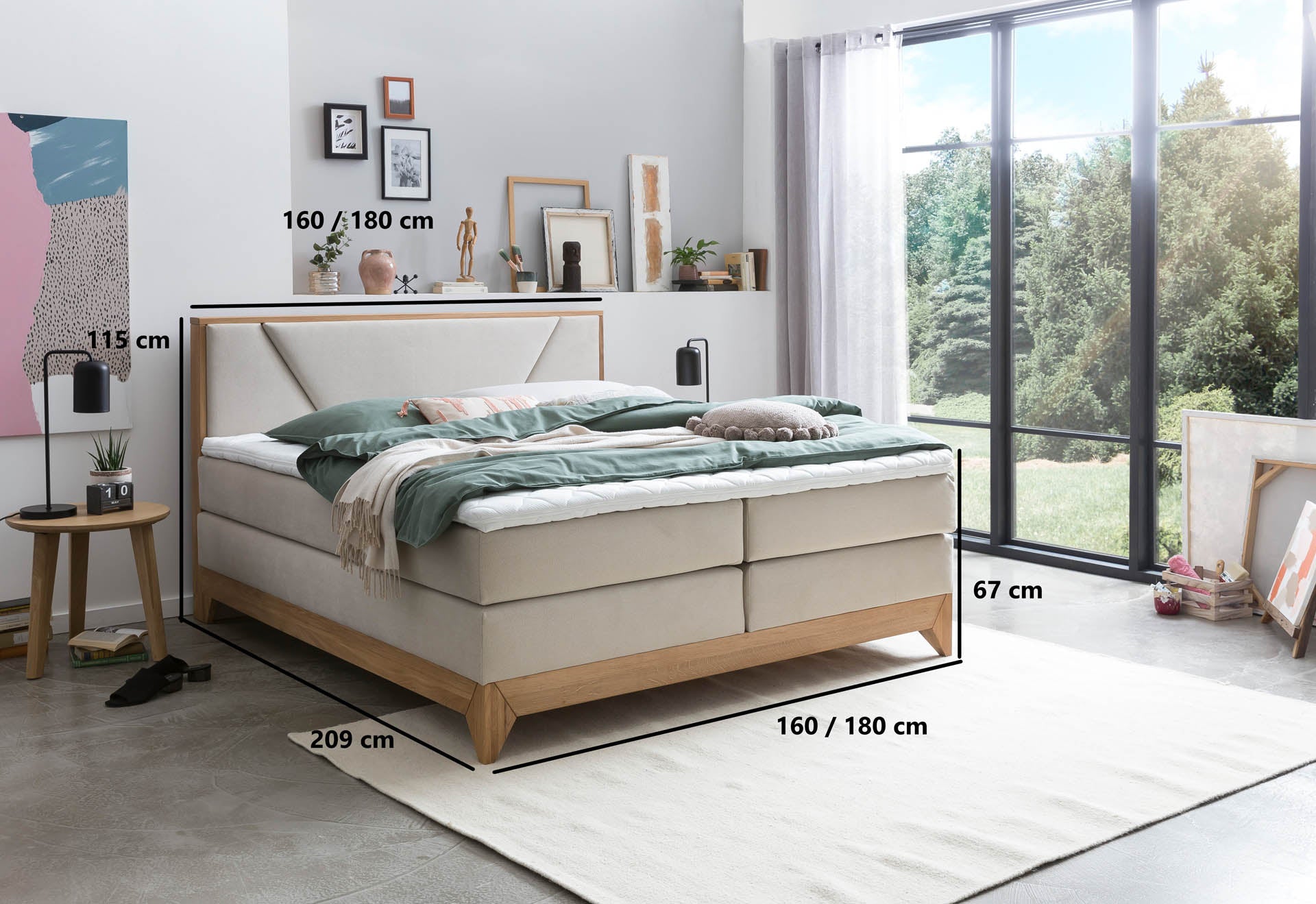 Box spring bed Riviera with Oak