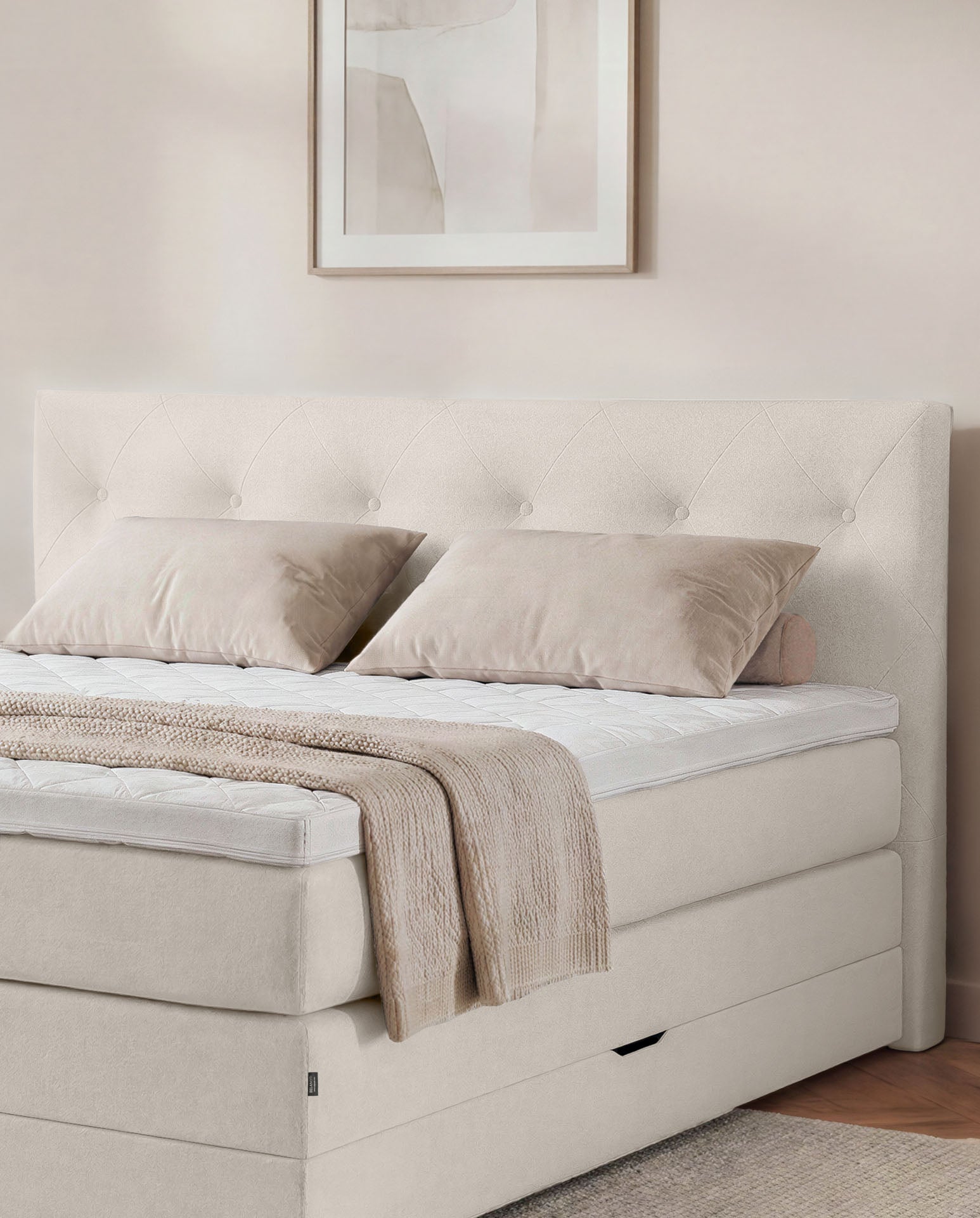 Boxspringbett 160x200 180x200 200x200 Beige Bett Bettkasten Polsterbett Doppelbett Stauraumbett Bett mit Stauraum Schlafzimmer