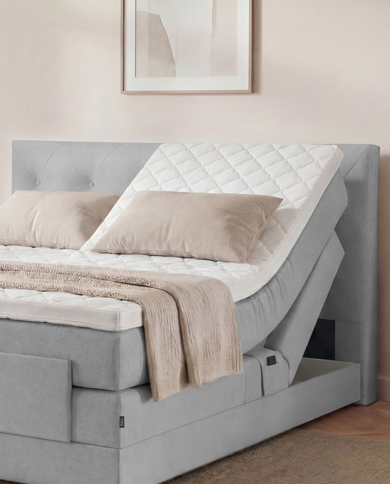 Boxspringbett 160x200 180x200 200x200 Hellgrau Bett elektrisch verstellbar Motorbett Bett mit Motor Polsterbett Doppelbett Bett verstellbar Schlafzimmer
