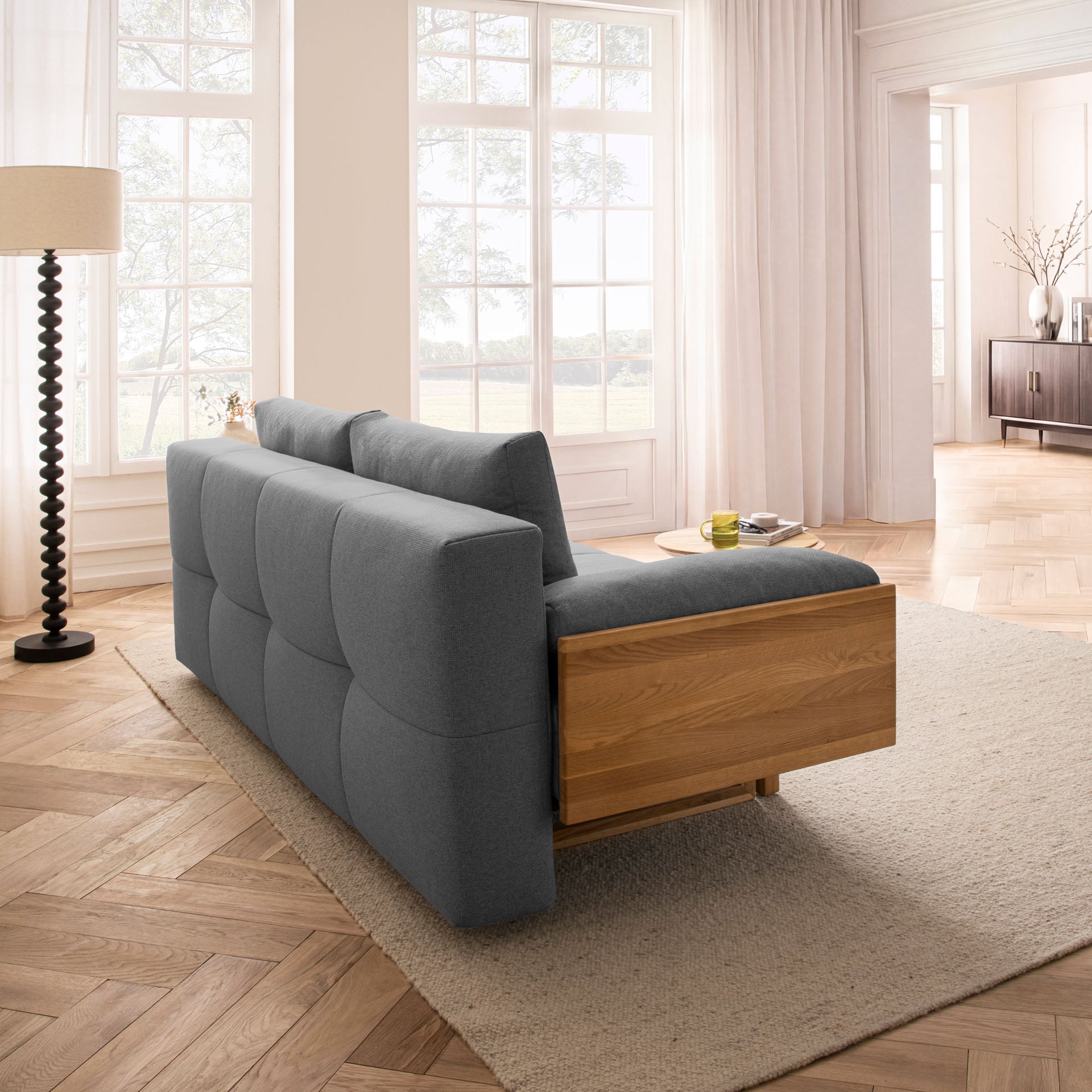 [SKU:1TAMINO203ANTSB] Schlafsofa Anthrazit Holzfüße Sofa mit Schlaffunktion Schlafcouch Bettkasten Schlafsofa mit Bettkasten
