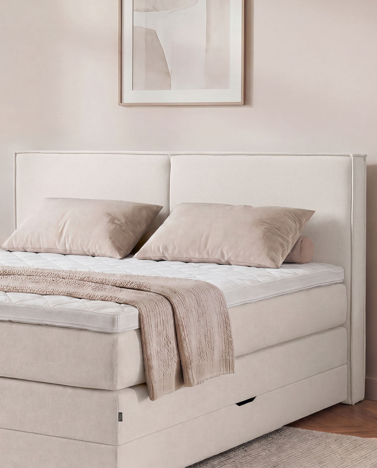 Boxspringbett mit Bettkasten 160x200 180x200 200x200 Beige Bett Stauraum Polsterbett Doppelbett Boxspring Bett