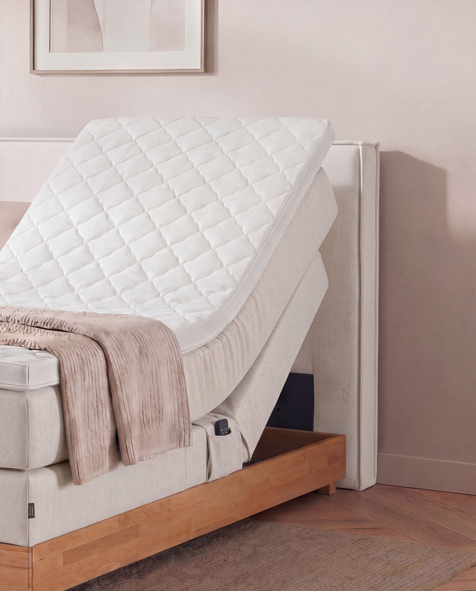 Boxspringbett elektrisch verstellbar Eiche 160x200 180x200 200x200 Beige Motorbett Bett mit Motor Holzrahmen Doppelbett