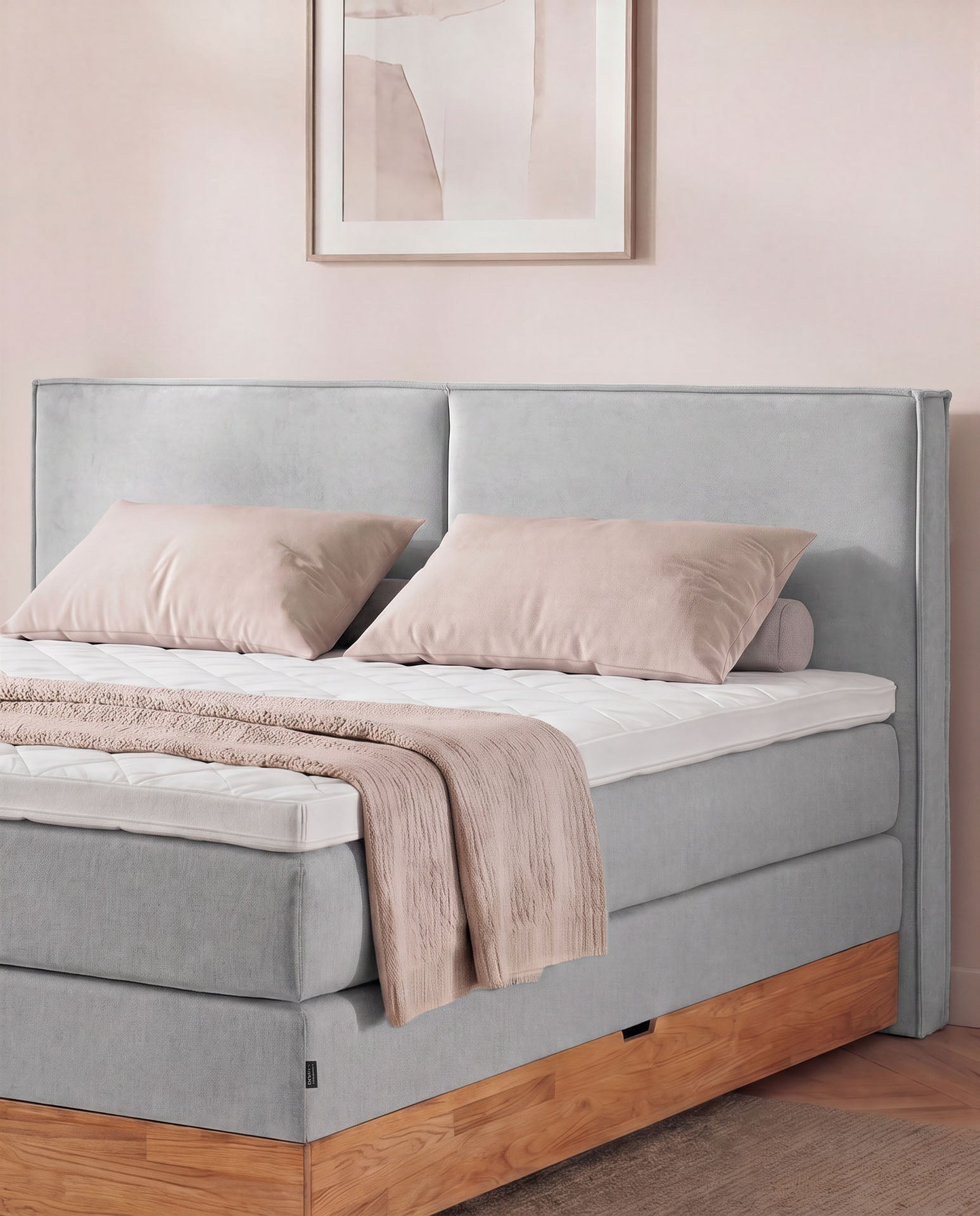 Boxspringbett mit Bettkasten Eiche 160x200 180x200 200x200 Hellgrau Bett Stauraum Holzrahmen Polsterbett Doppelbett