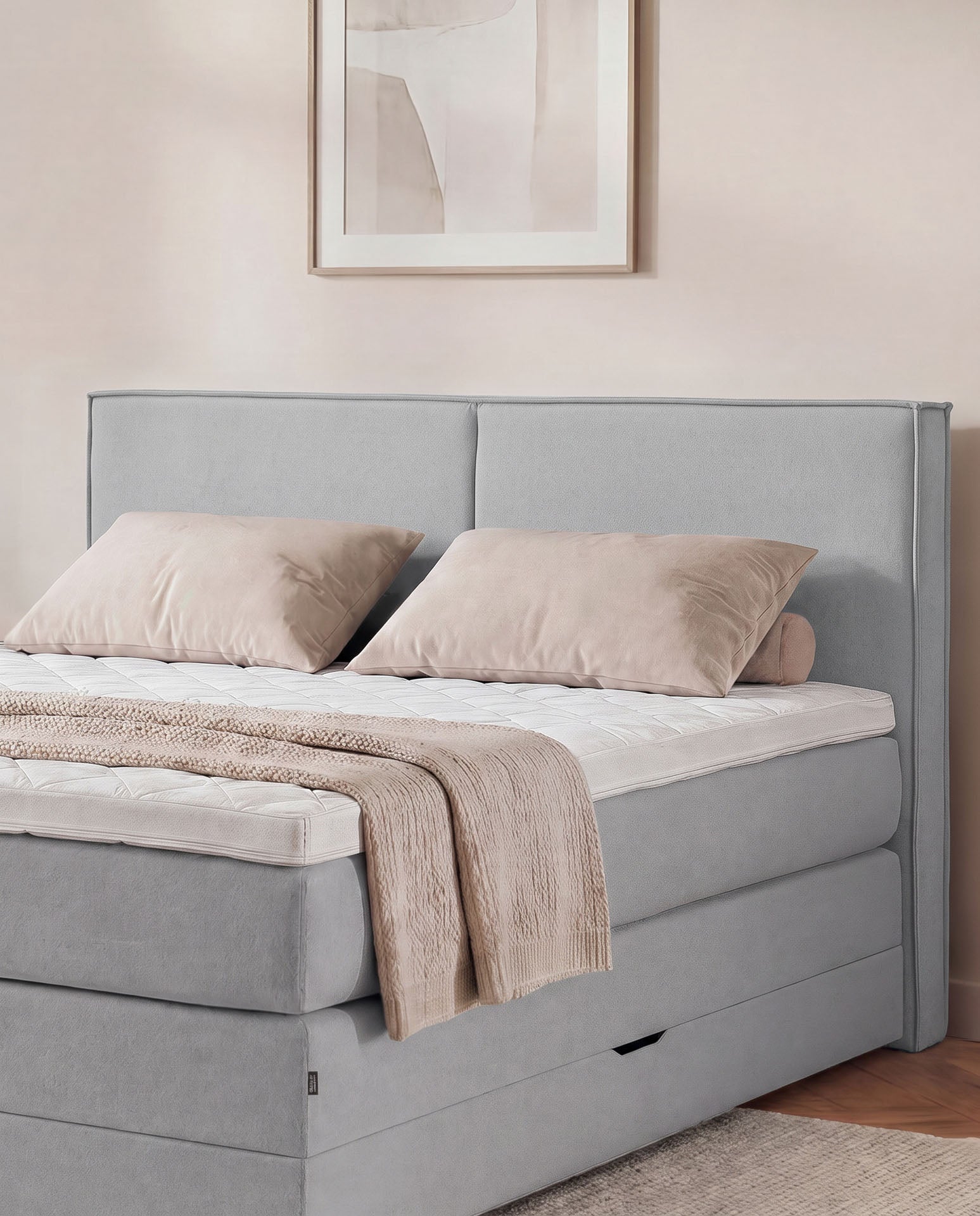 Boxspringbett mit Bettkasten 160x200 180x200 200x200 Hellgrau Bett Stauraum Polsterbett Doppelbett Boxspring Bett