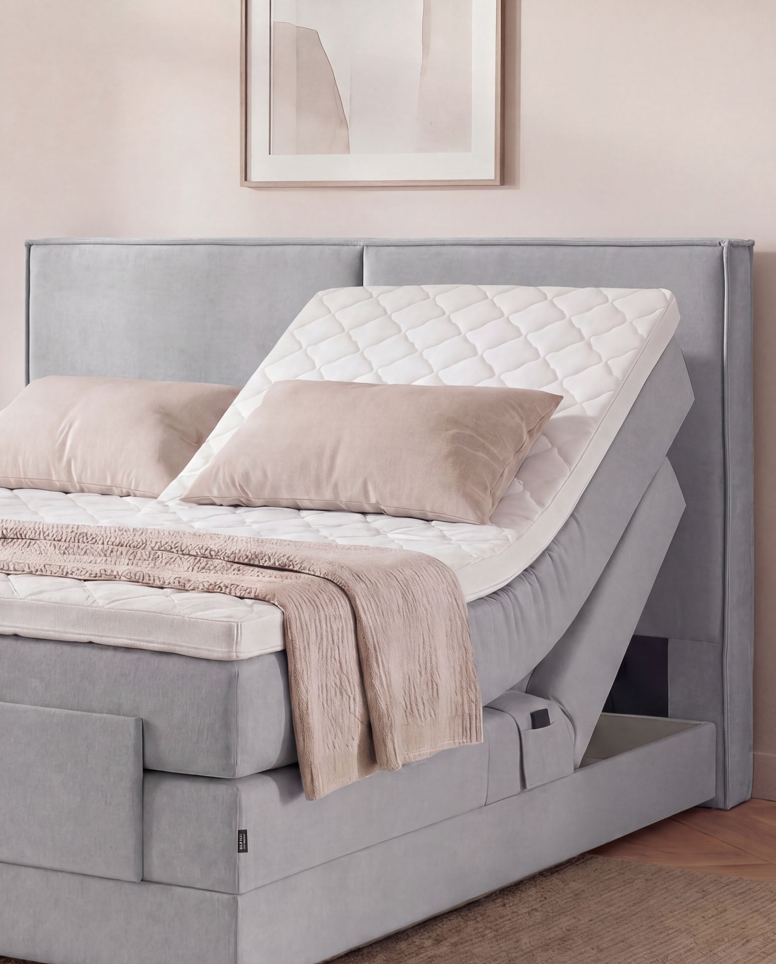 Boxspringbett elektrisch verstellbar 160x200 180x200 200x200 Hellgrau Motorbett Bett mit Motor Polsterbett Doppelbett