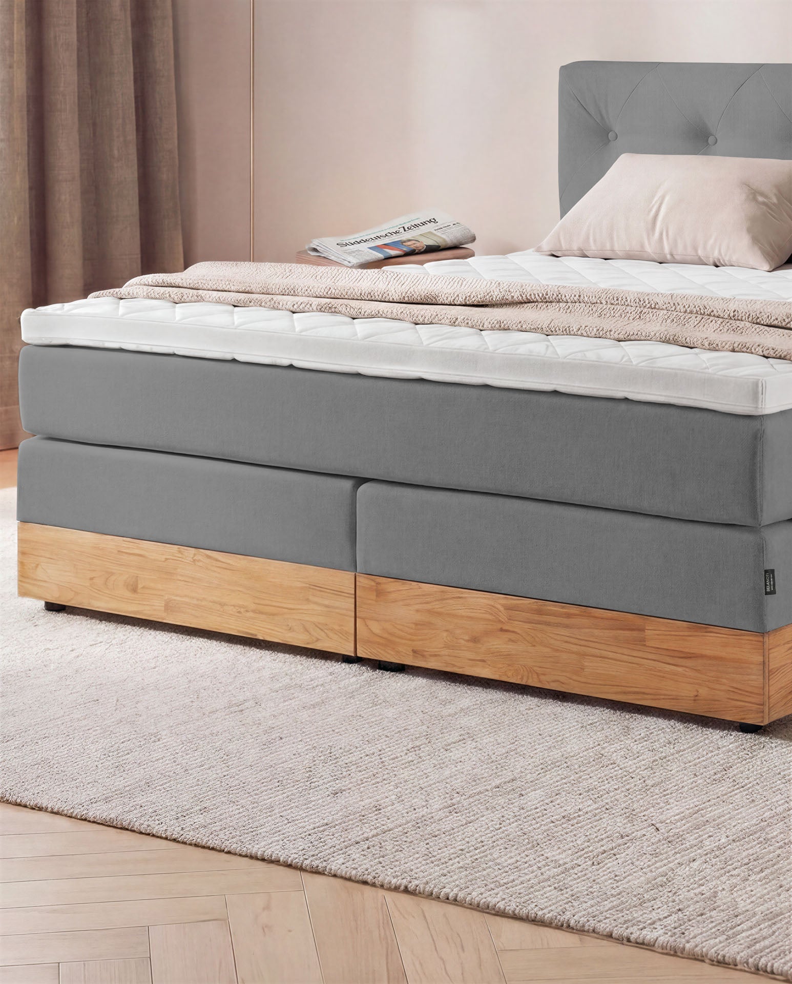 Boxspringbett 160x200 180x200 200x200 Anthrazit Bett Bettkasten Eiche Holz Polsterbett Doppelbett Stauraumbett Bett mit Holzrahmen Schlafzimmer