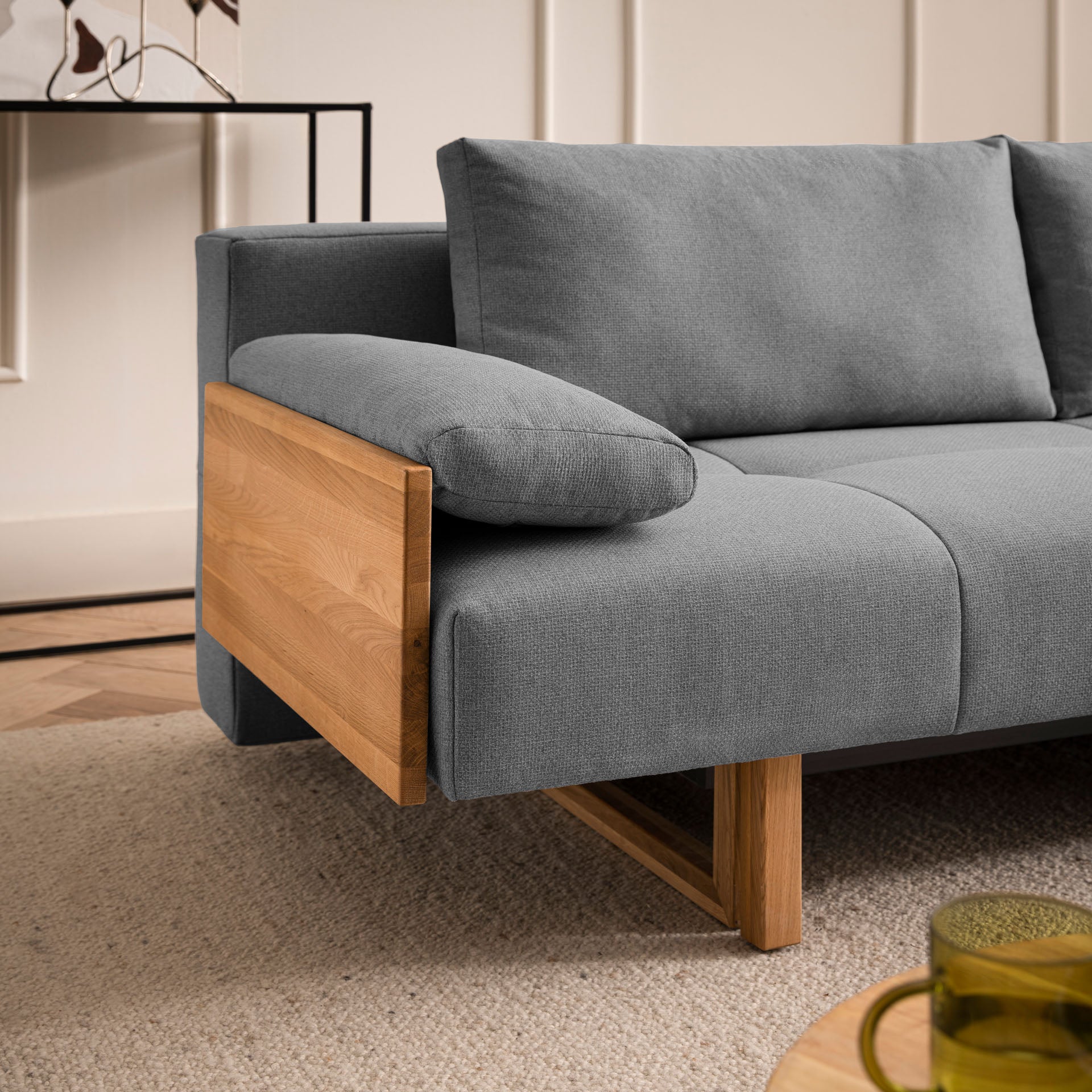 [SKU:1TAMINO203ANTSB] Schlafsofa Anthrazit Holzfüße Sofa mit Schlaffunktion Schlafcouch Bettkasten Schlafsofa mit Bettkasten